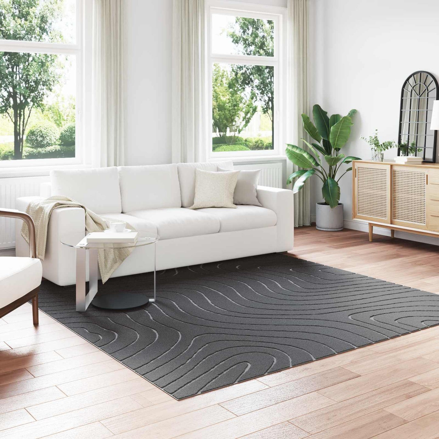 vidaXL Tapis HUARTE Gris anthracite 240 x 240 cm Polyester