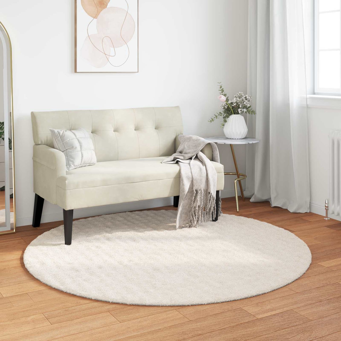 vidaXL Bereichsteppiche Rund HUARTE Creme Ø 200 CM Polyester