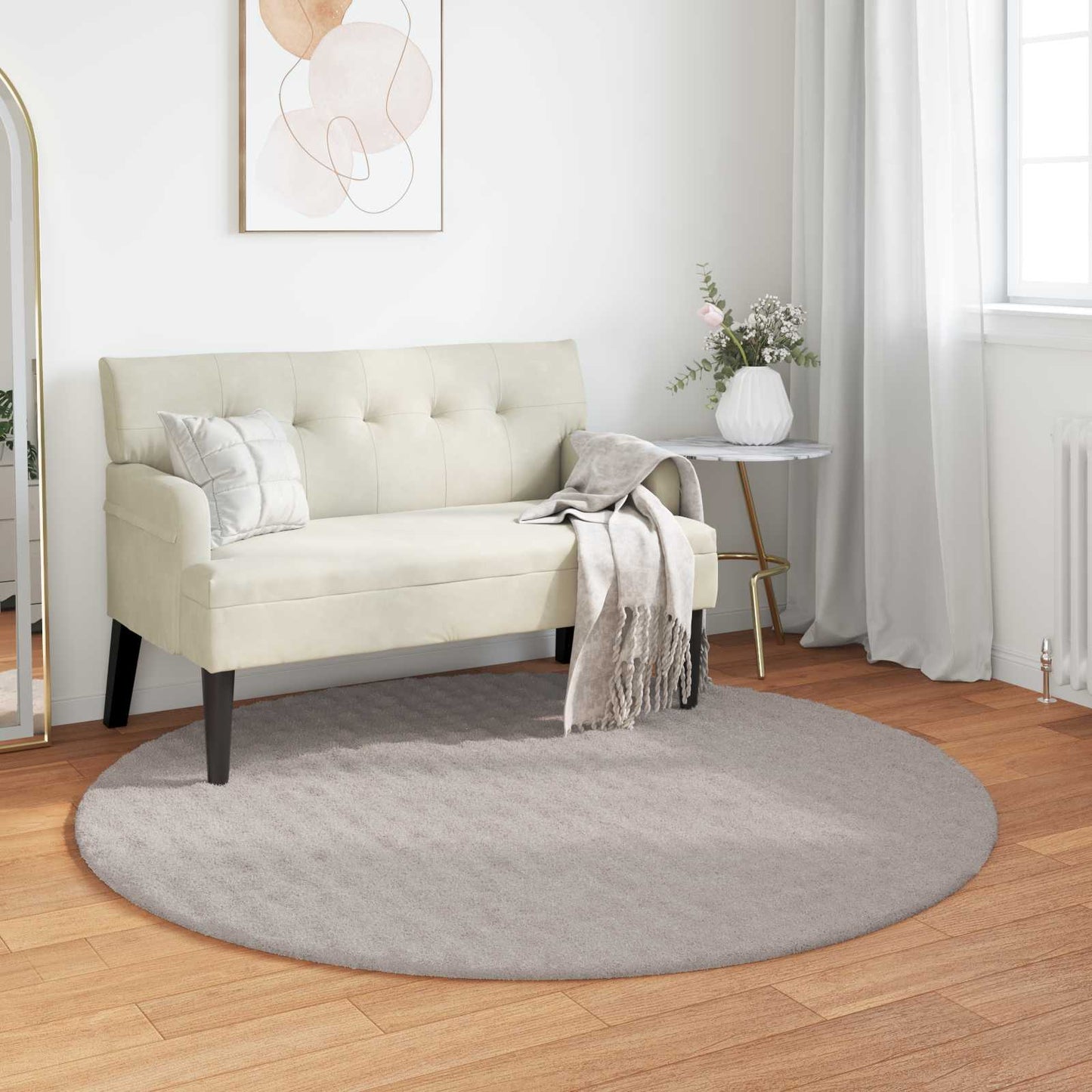 vidaXL Bereichsteppiche Rund HUARTE Sand Ø 200 CM Polyester
