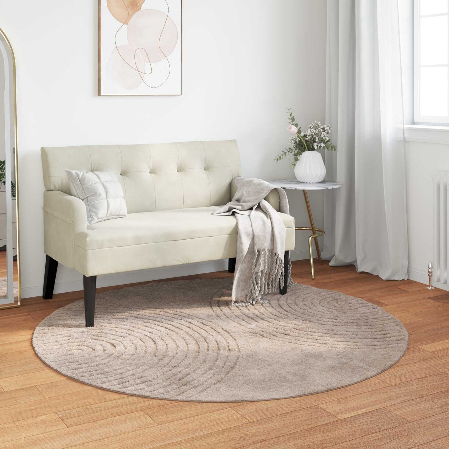 vidaXL Bereichsteppiche Rund HUARTE Beige Ø 200 CM Polyester