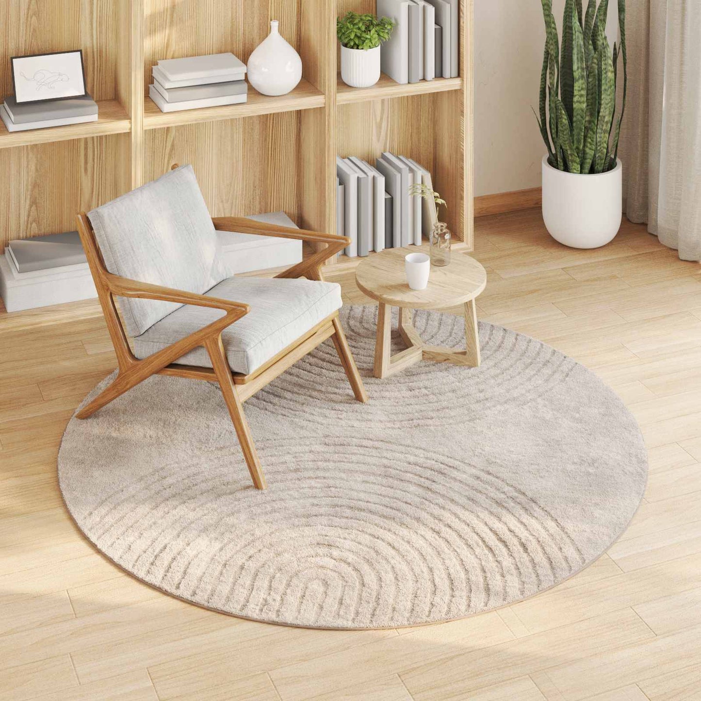 vidaXL Bereichsteppiche Rund HUARTE Beige Ø 200 CM Polyester