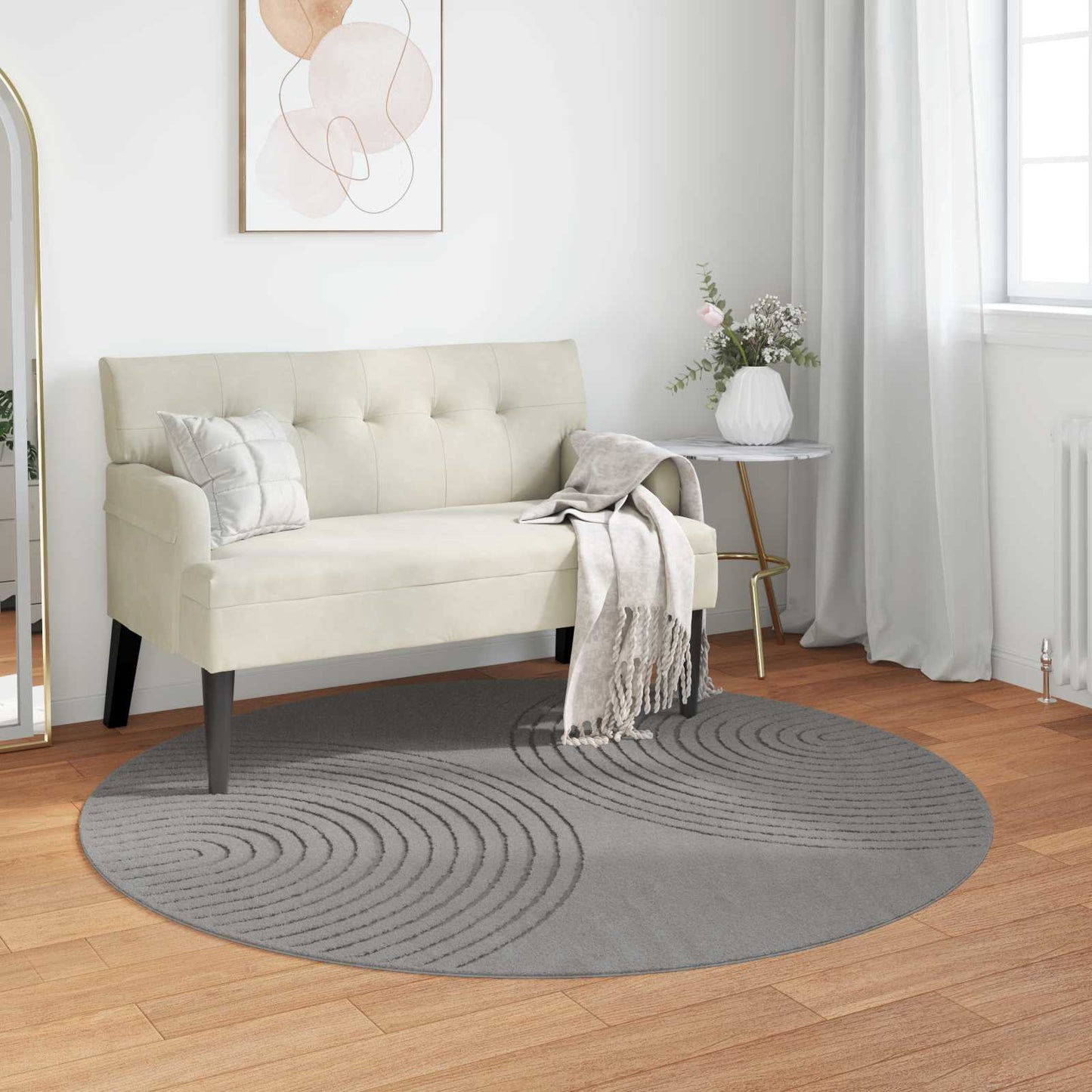 vidaXL Bereichsteppiche Rund HUARTE Grau Ø 120 CM Polyester