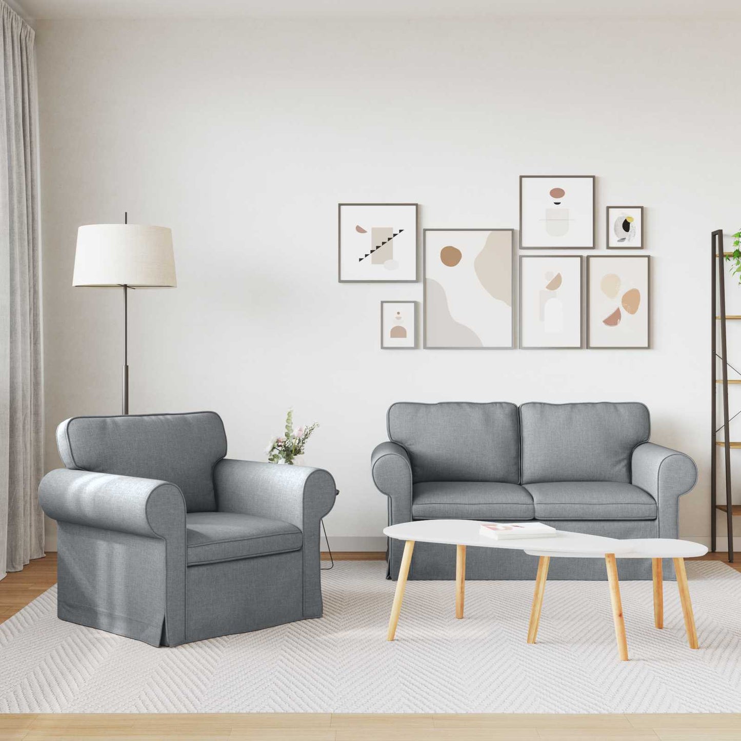 Sofa Set 2 pcs Hellgrau 155 x 82 x 80 cm Stoff