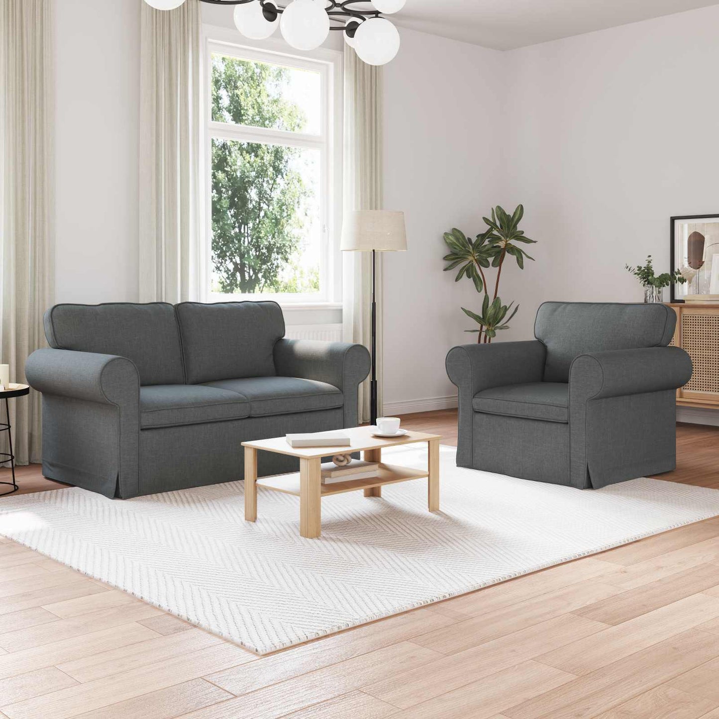 vidaXL Sofa 2 pcs Dunkelgrau 155 x 82 x 80 cm Stoff