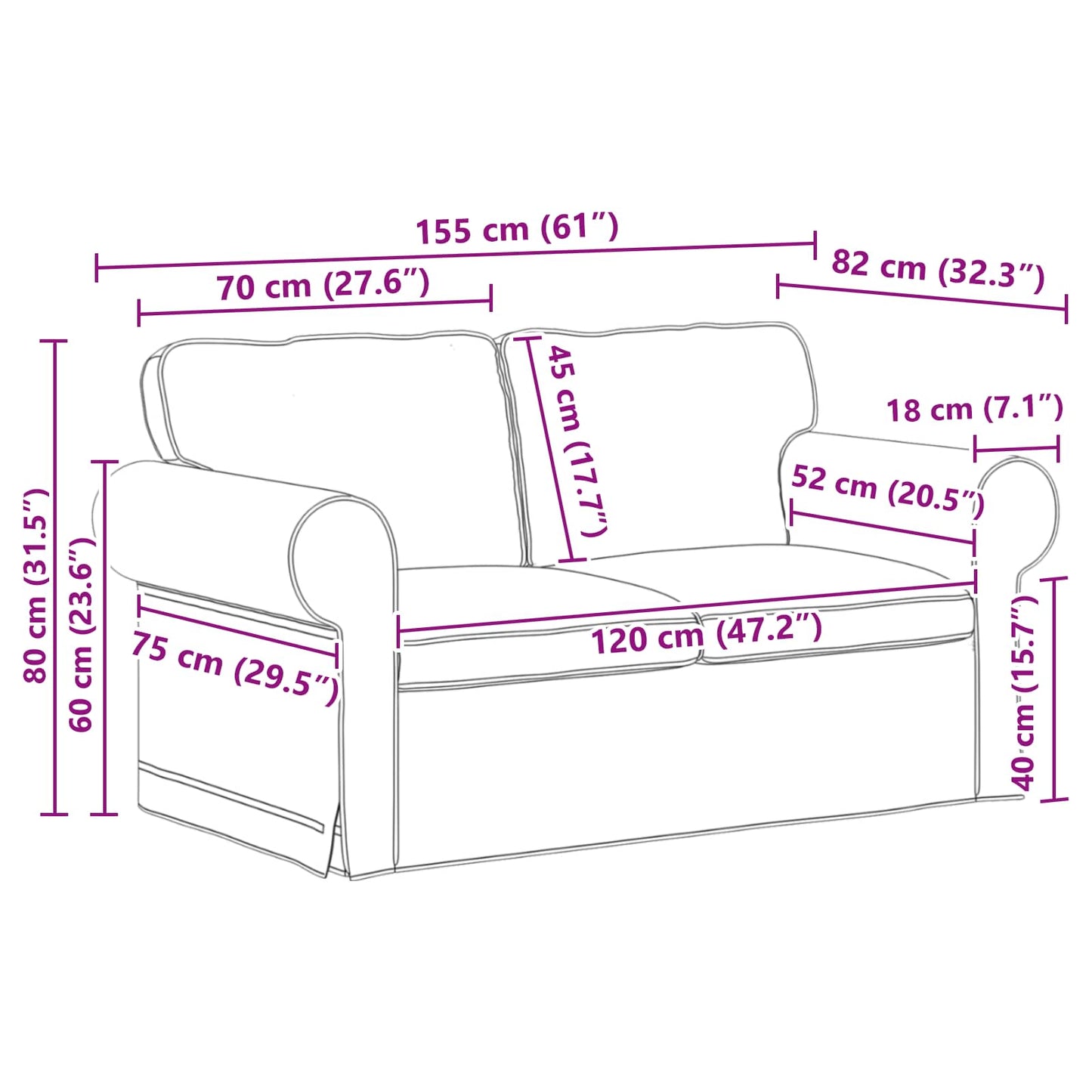 vidaXL Sofa 2 pcs Dunkelgrau 155 x 82 x 80 cm Stoff