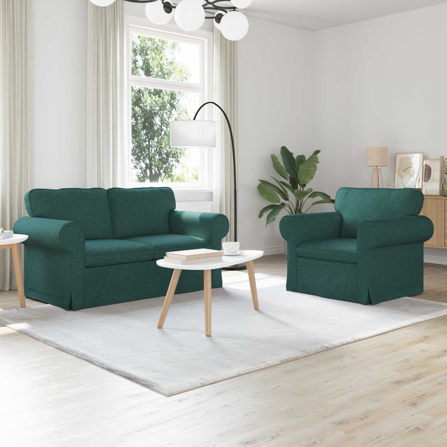 vidaXL Sofa 2 pcs Dunkelgrün 155 x 82 x 80 cm Stoff