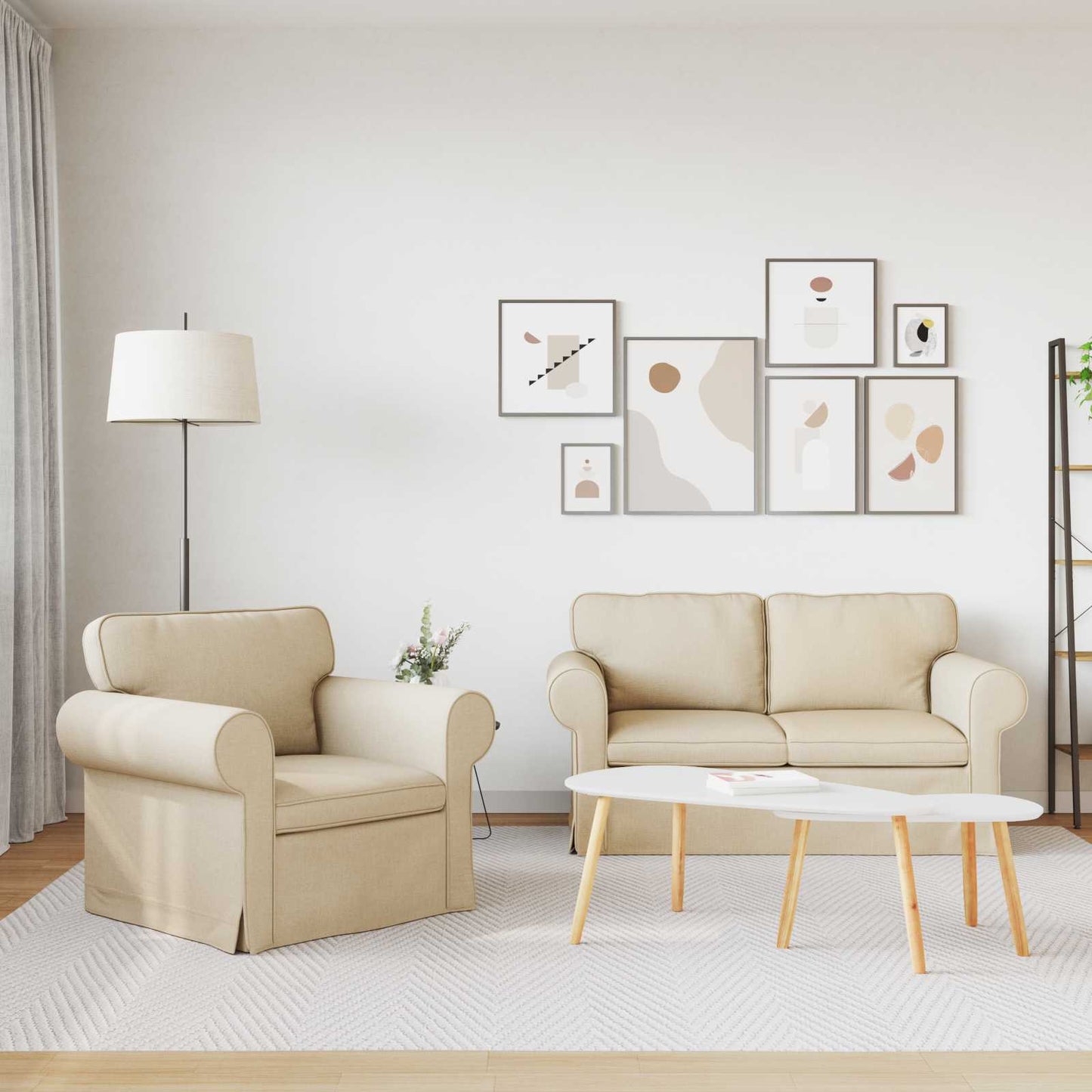 vidaXL Sofa 2 pcs Creme 155 x 82 x 80 cm Stoff
