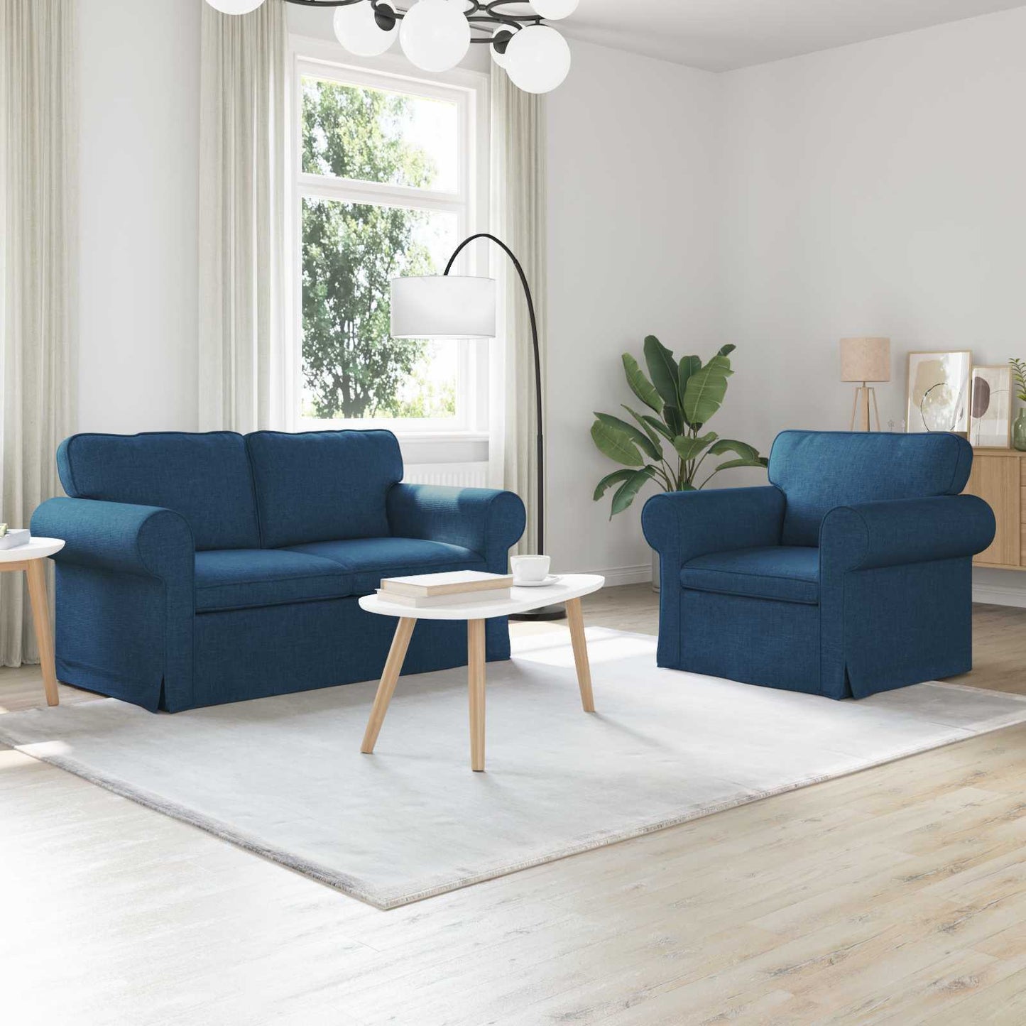 Sofa Set 2 pcs Blau 155 x 82 x 80 cm Stoff