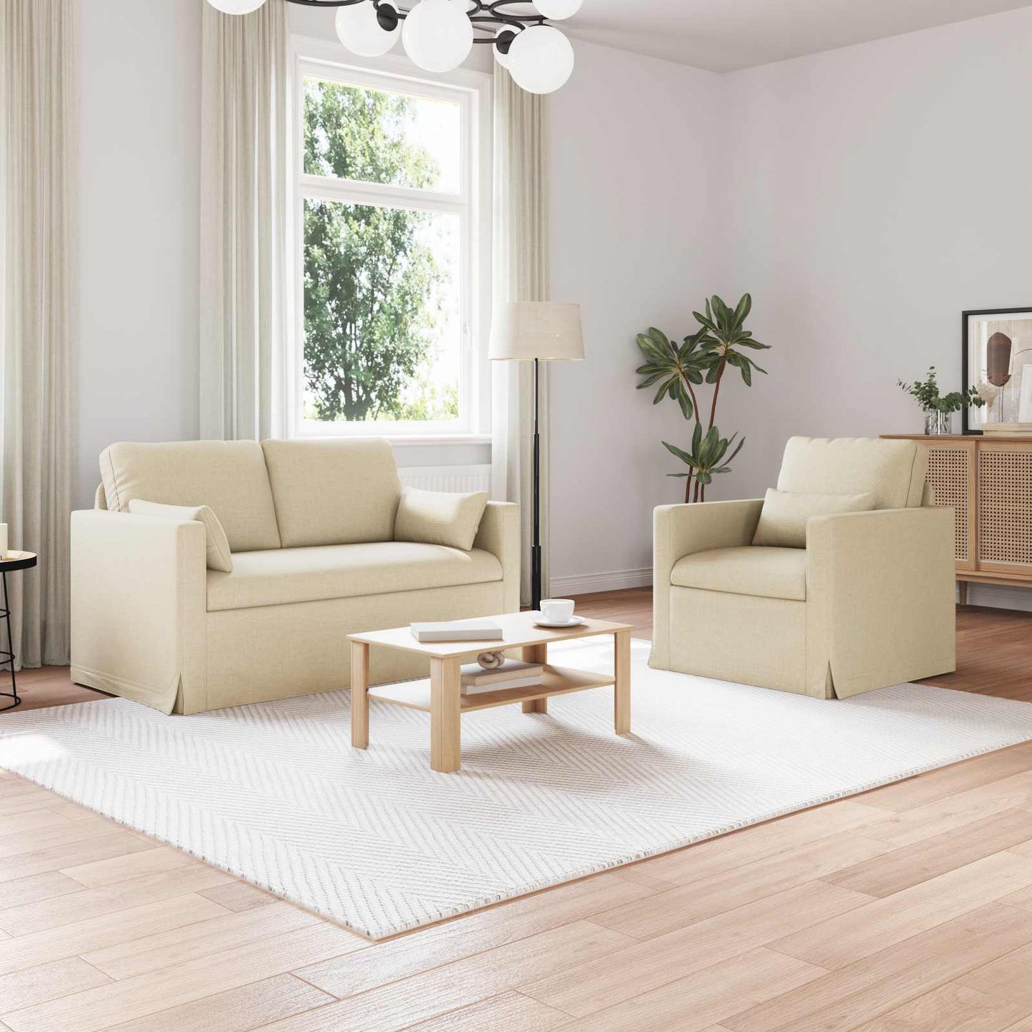 vidaXL Sofa 2 pcs Creme 139 x 78 x 80 cm Stoff