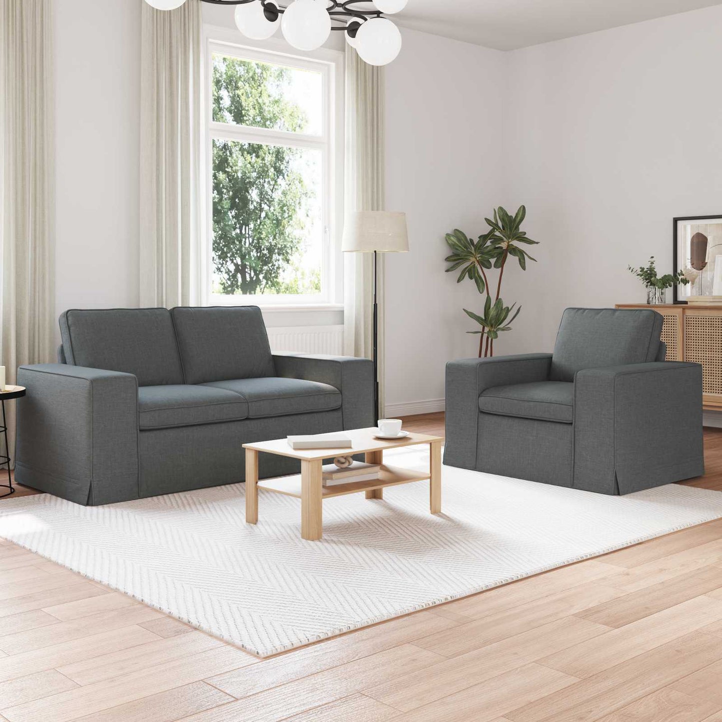 vidaXL Sofa 2 pcs Dunkelgrau 182 x 80 x 82 cm Stoff