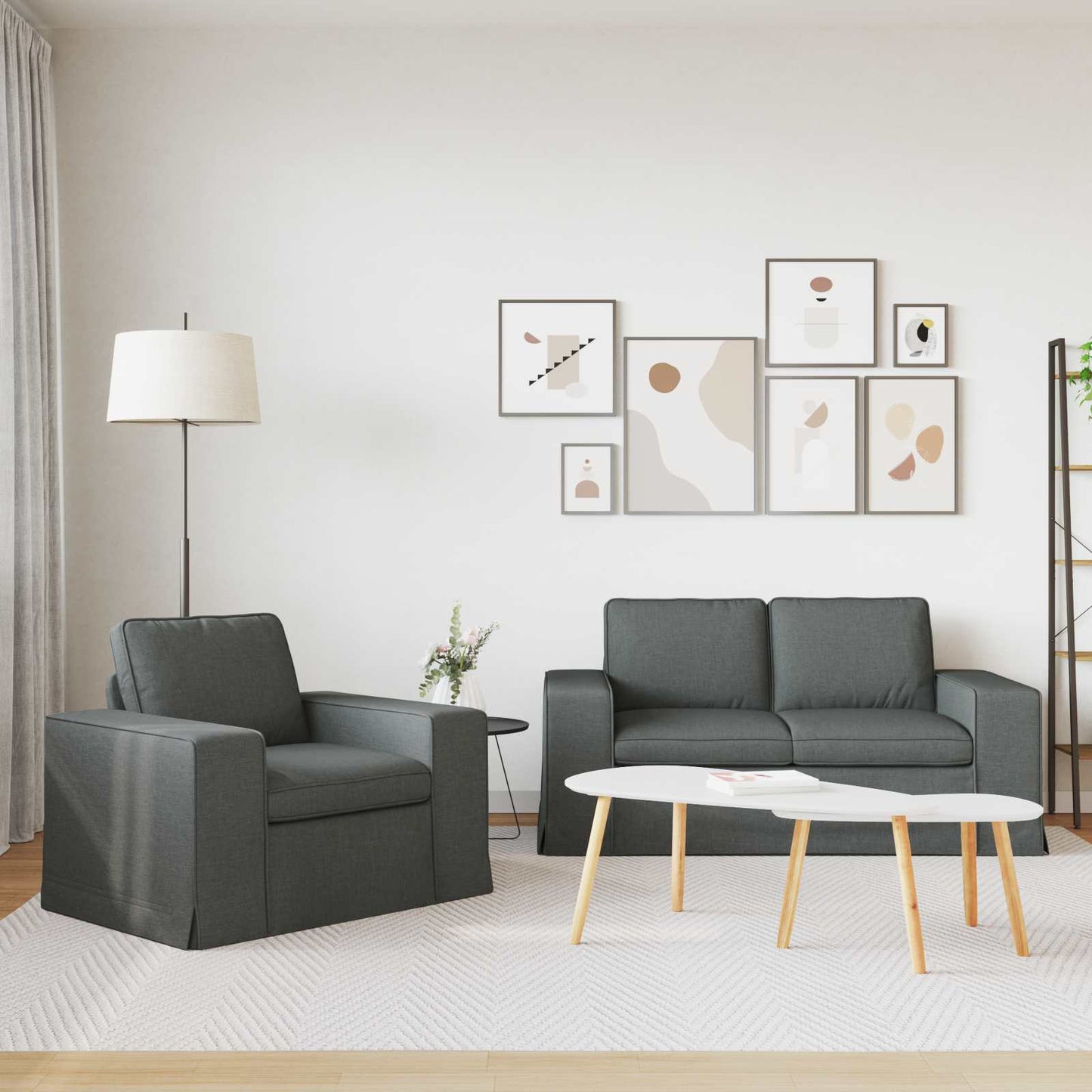 vidaXL Sofa 2 pcs Dunkelgrau 182 x 80 x 82 cm Stoff