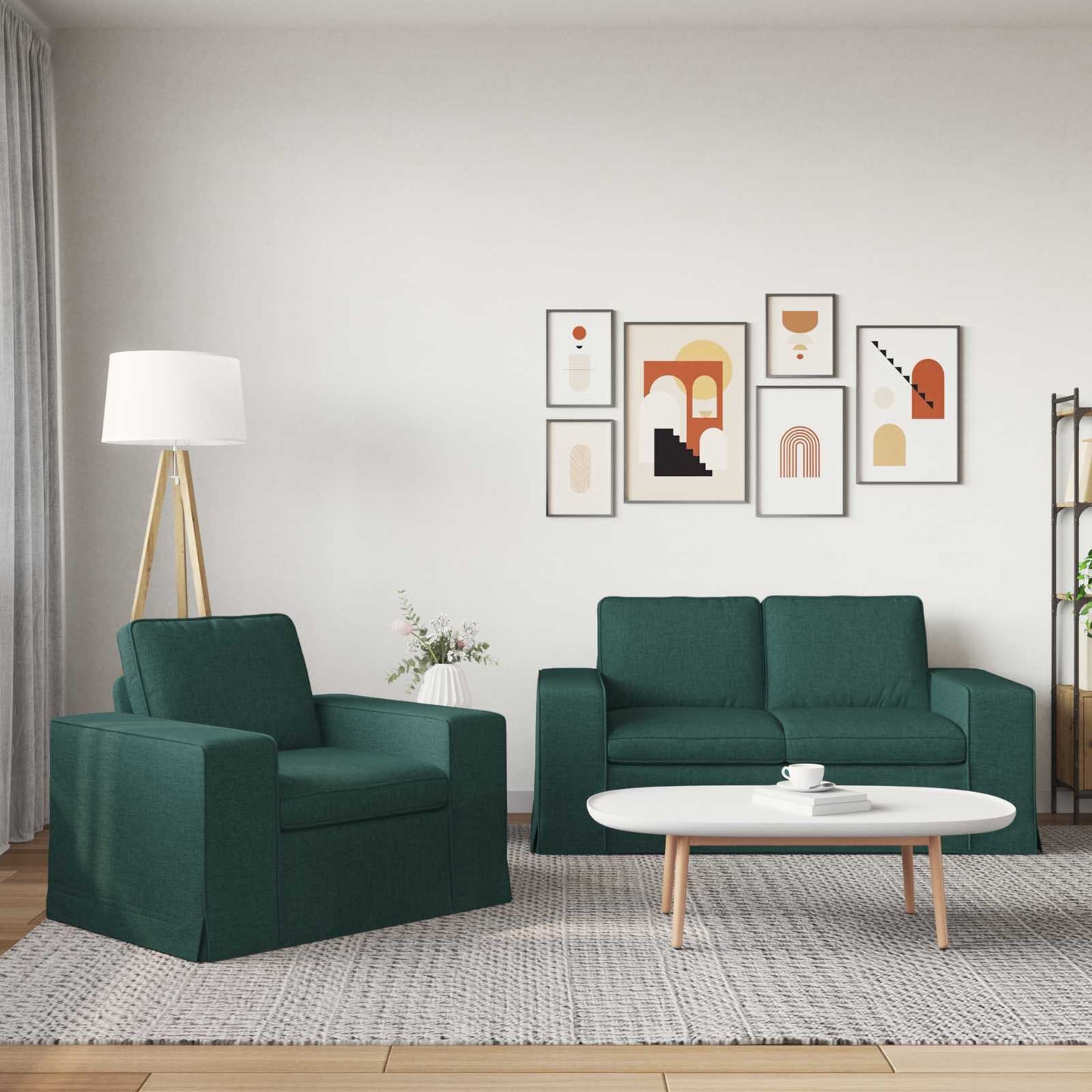 vidaXL Sofa 2 pcs Dunkelgrün 182 x 80 x 82 cm Stoff
