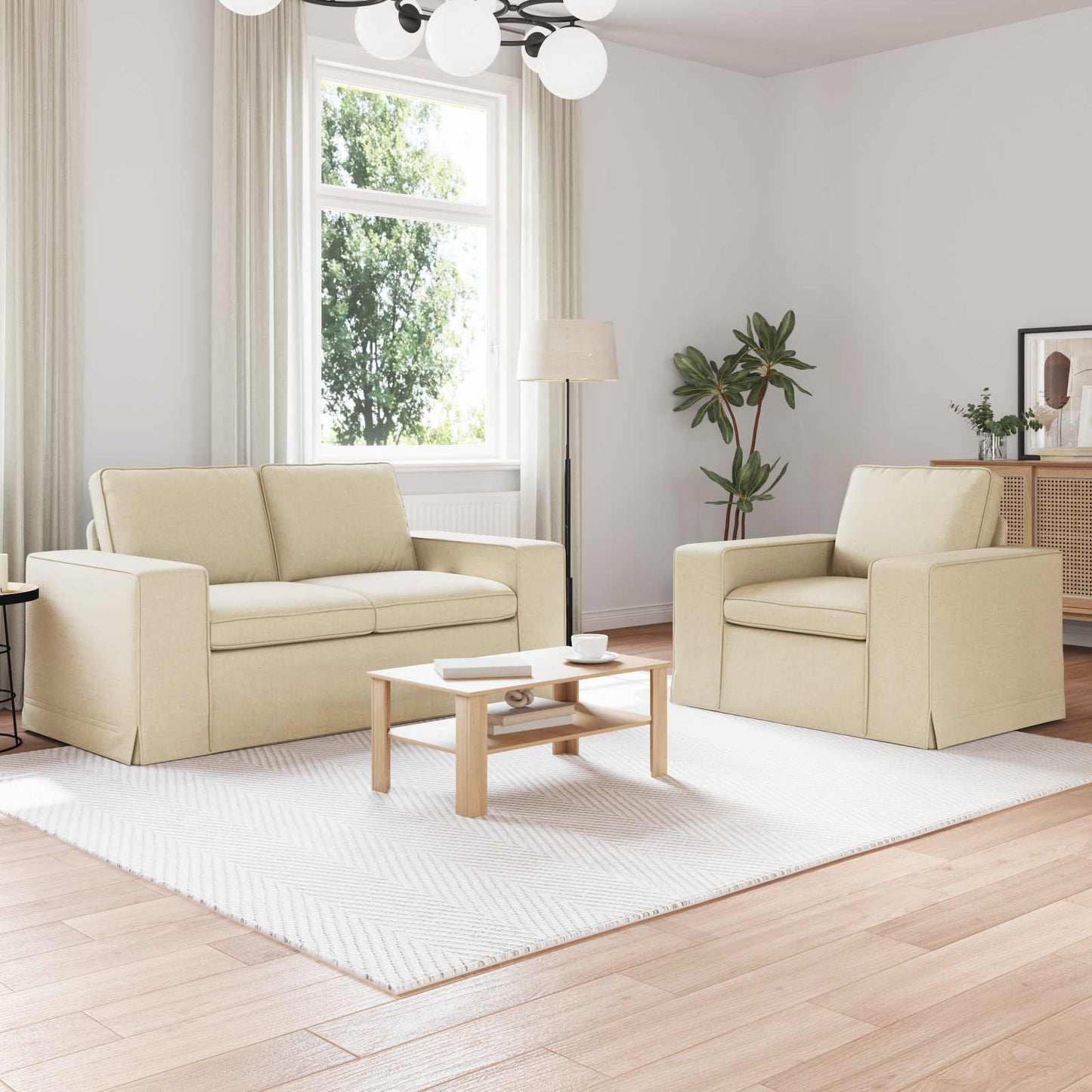vidaXL Sofa 2 pcs Creme 182 x 80 x 82 cm Stoff