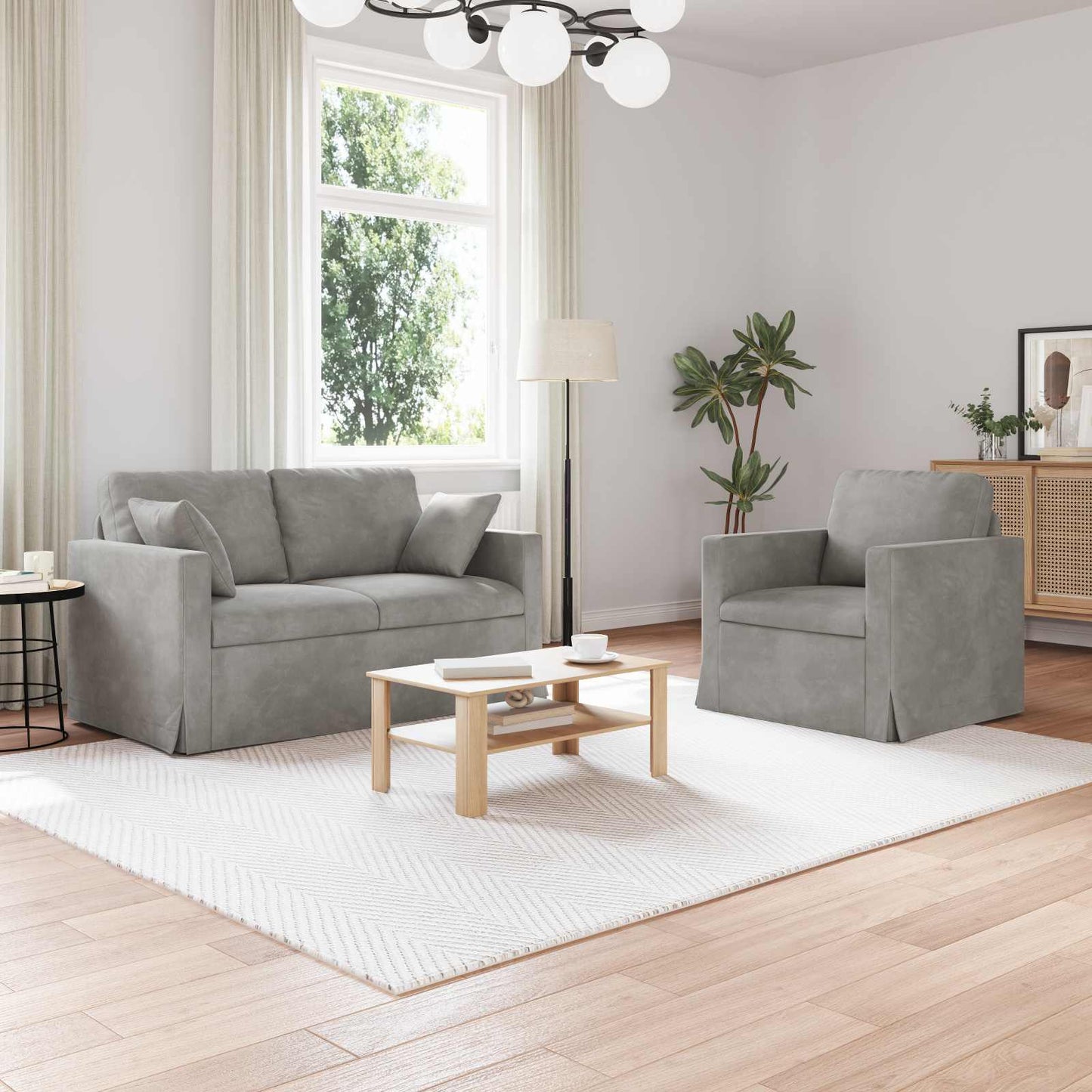 vidaXL Sofa 2 pcs Hellgrau 138 x 78 x 80 cm Samt