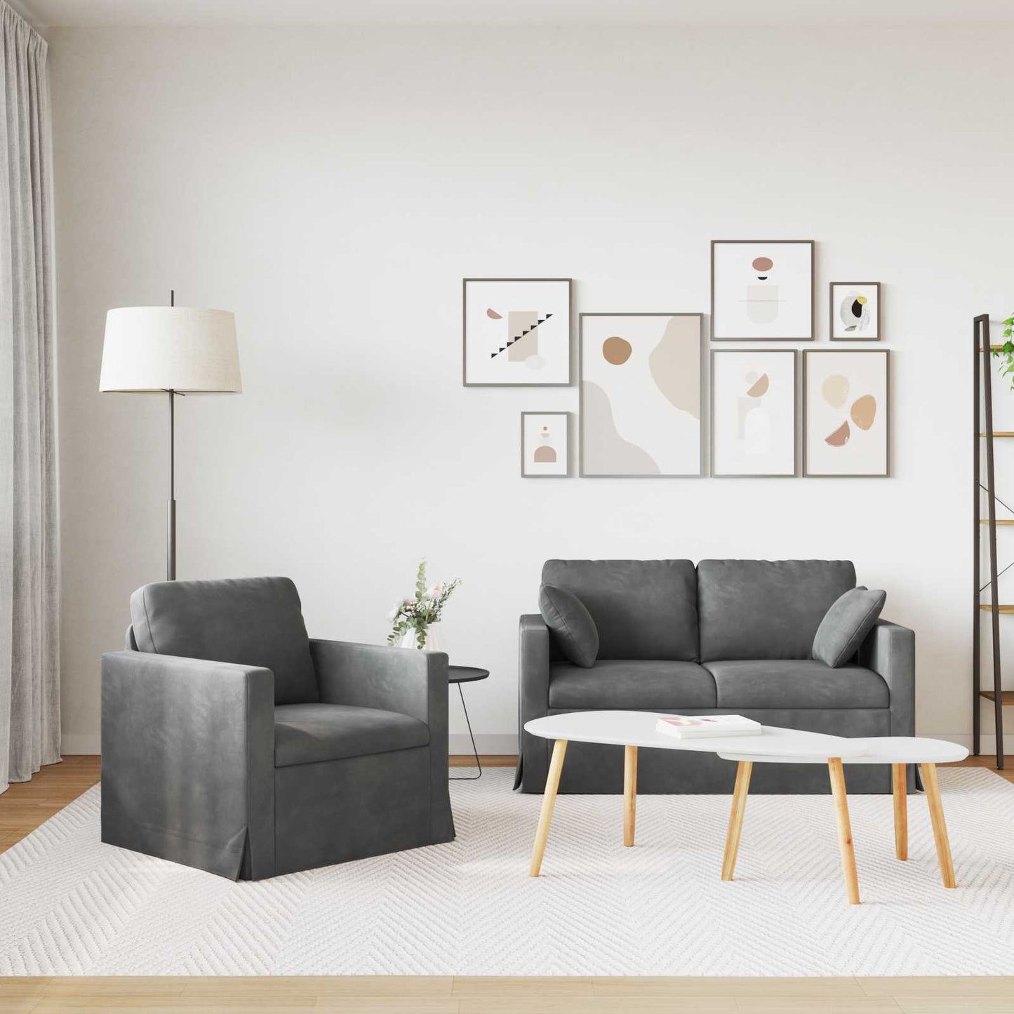 vidaXL Sofa 2 pcs Dunkelgrau 138 x 78 x 80 cm Samt