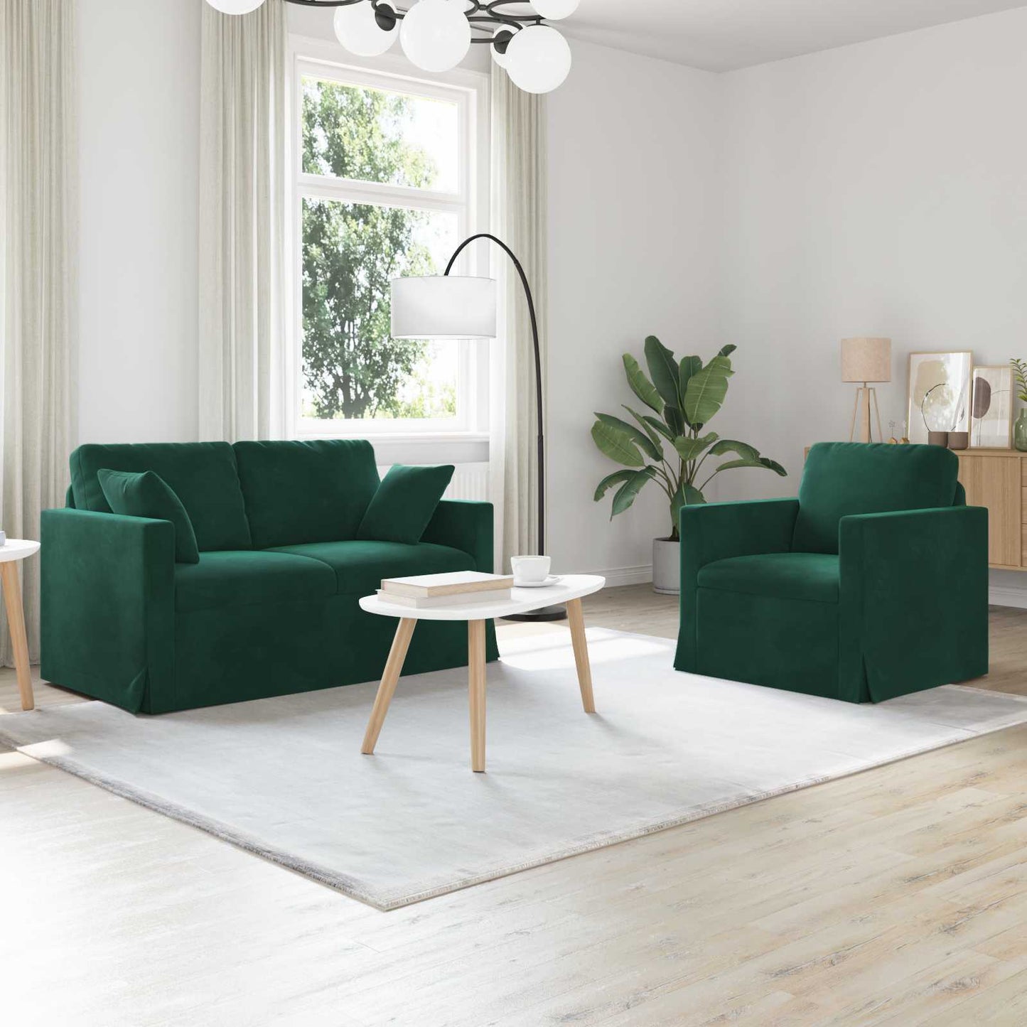 vidaXL Sofa 2 pcs Dunkelgrün 138 x 78 x 80 cm Samt