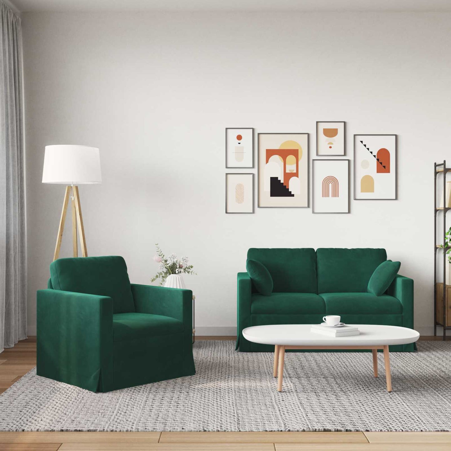 vidaXL Sofa 2 pcs Dunkelgrün 138 x 78 x 80 cm Samt