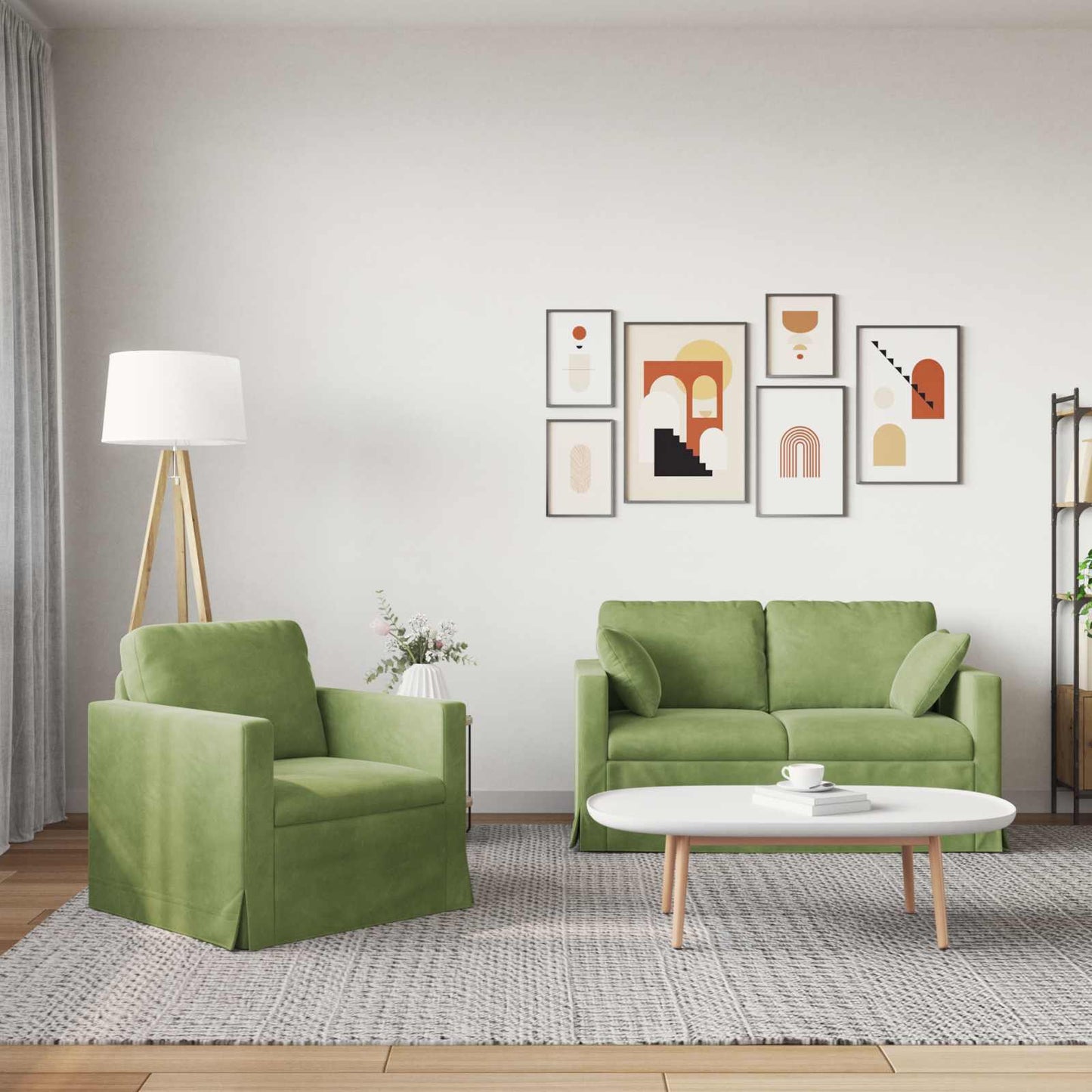 vidaXL Sofa 2 pcs Hellgrün 138 x 78 x 80 cm Samt
