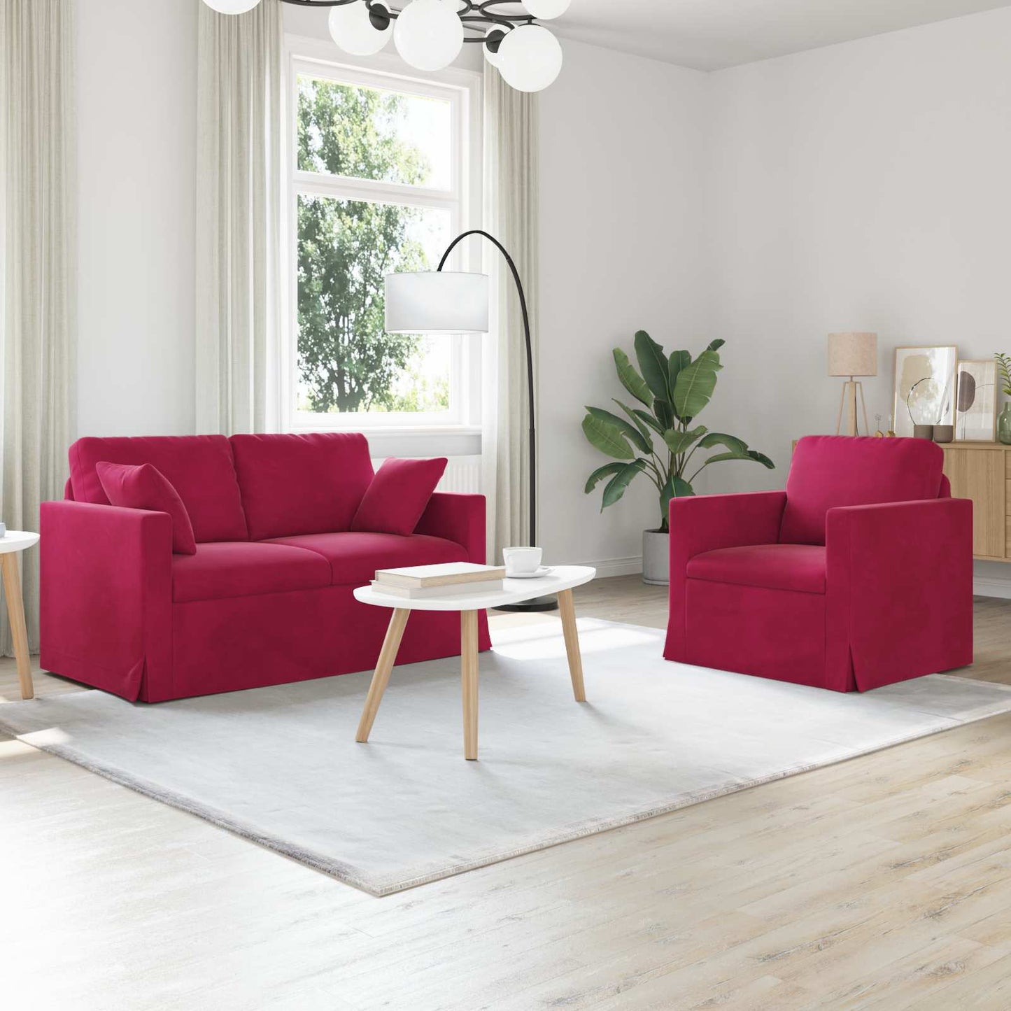 vidaXL Sofa 2 pcs Weinrot 138 x 78 x 80 cm Samt