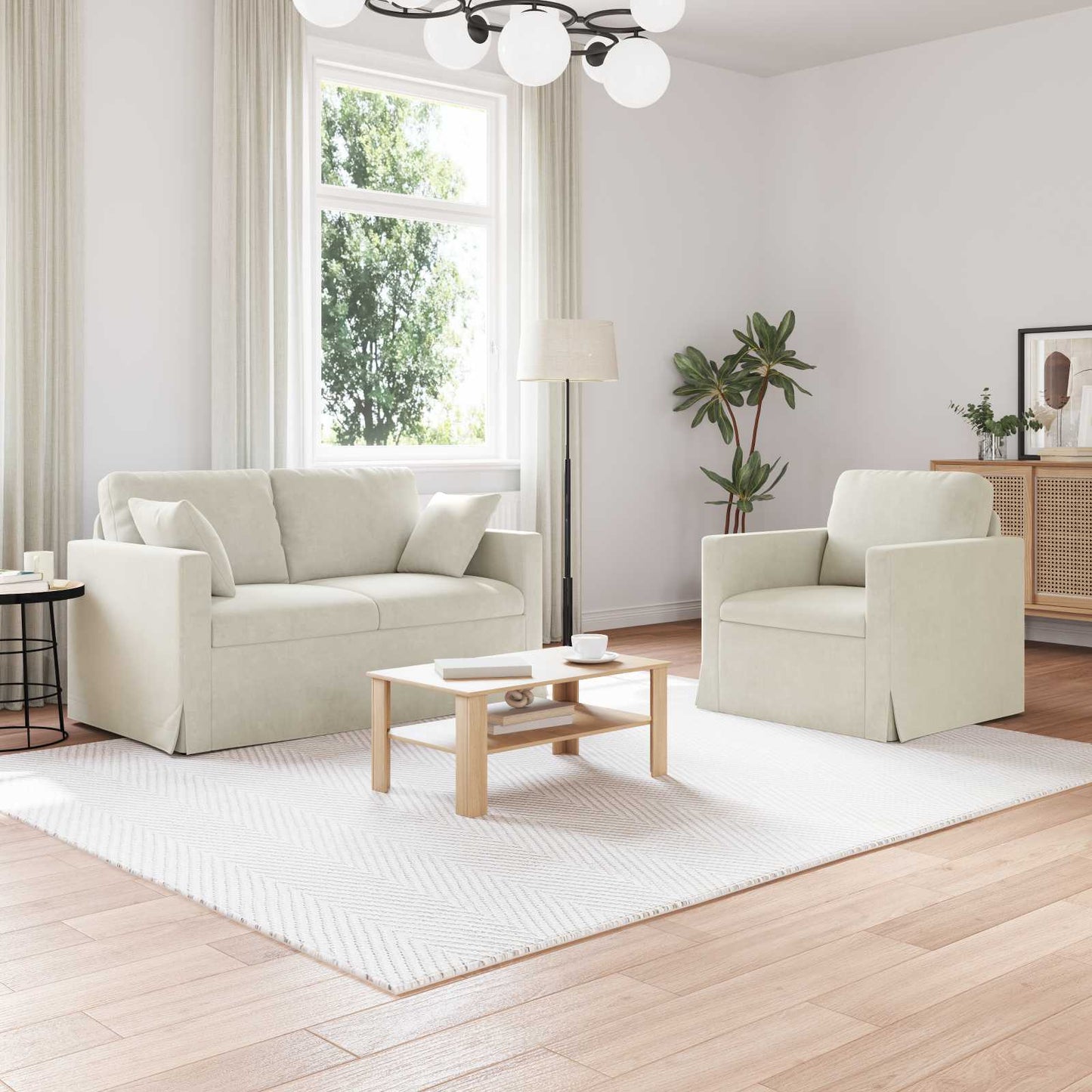 vidaXL Sofa 2 pcs Creme 138 x 78 x 80 cm Samt