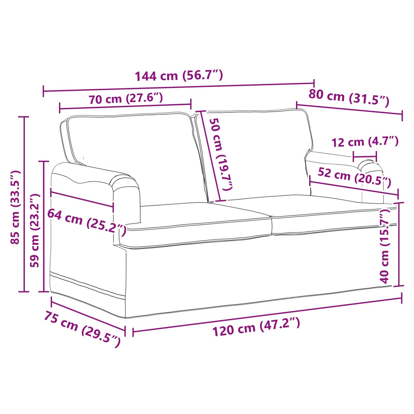 vidaXL Sofa 2 pcs Hellgrau 144 x 80 x 85 cm Stoff