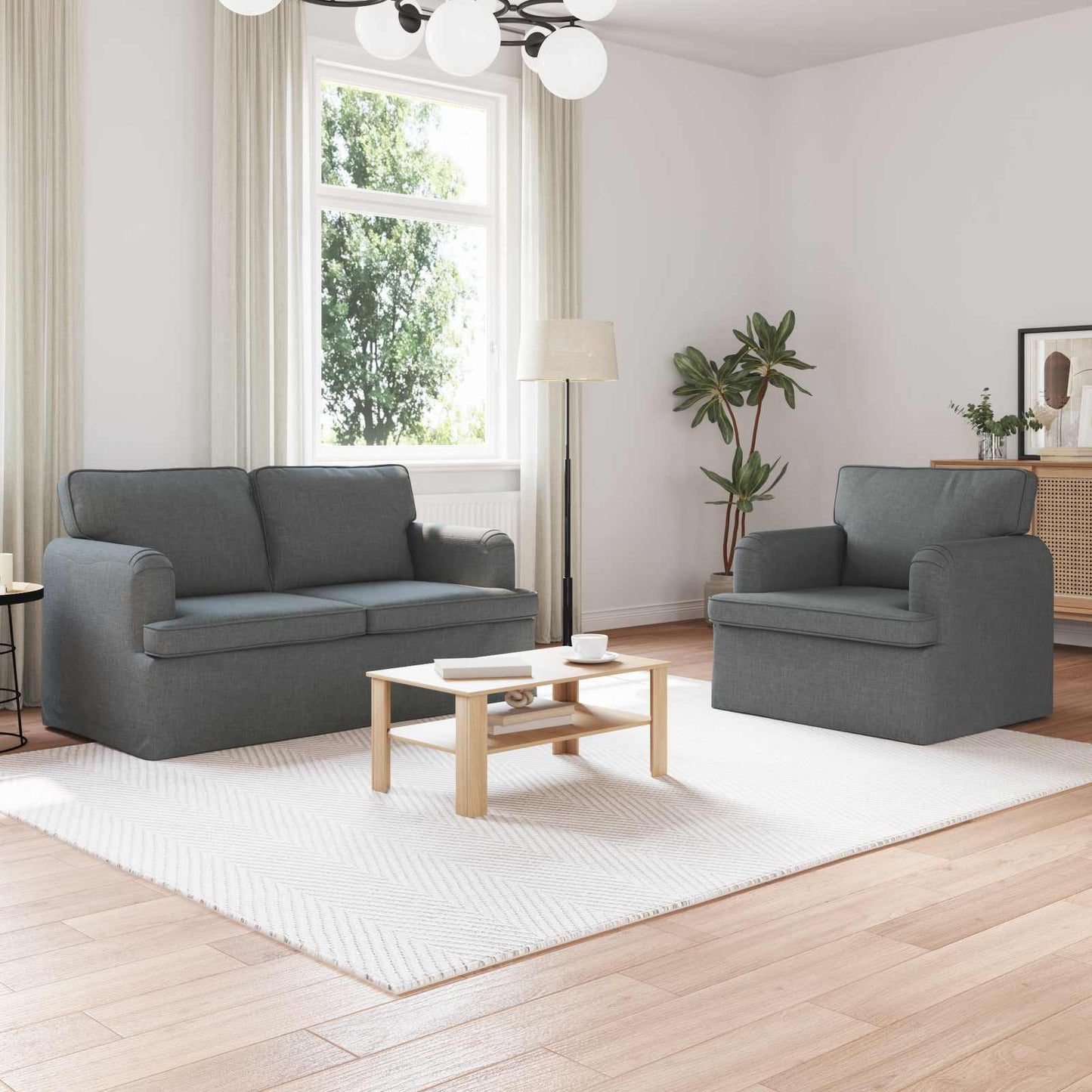 vidaXL Sofa 2 pcs Dunkelgrau 144 x 80 x 85 cm Stoff