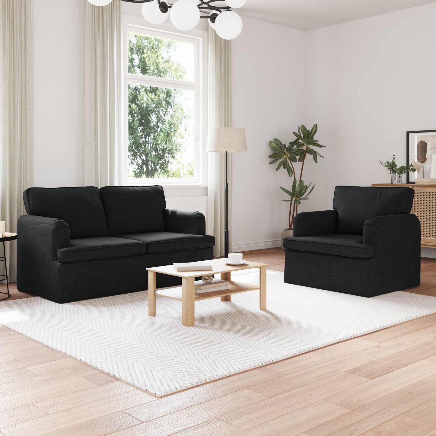 vidaXL Sofa 2 pcs Schwarz 144 x 80 x 85 cm Stoff