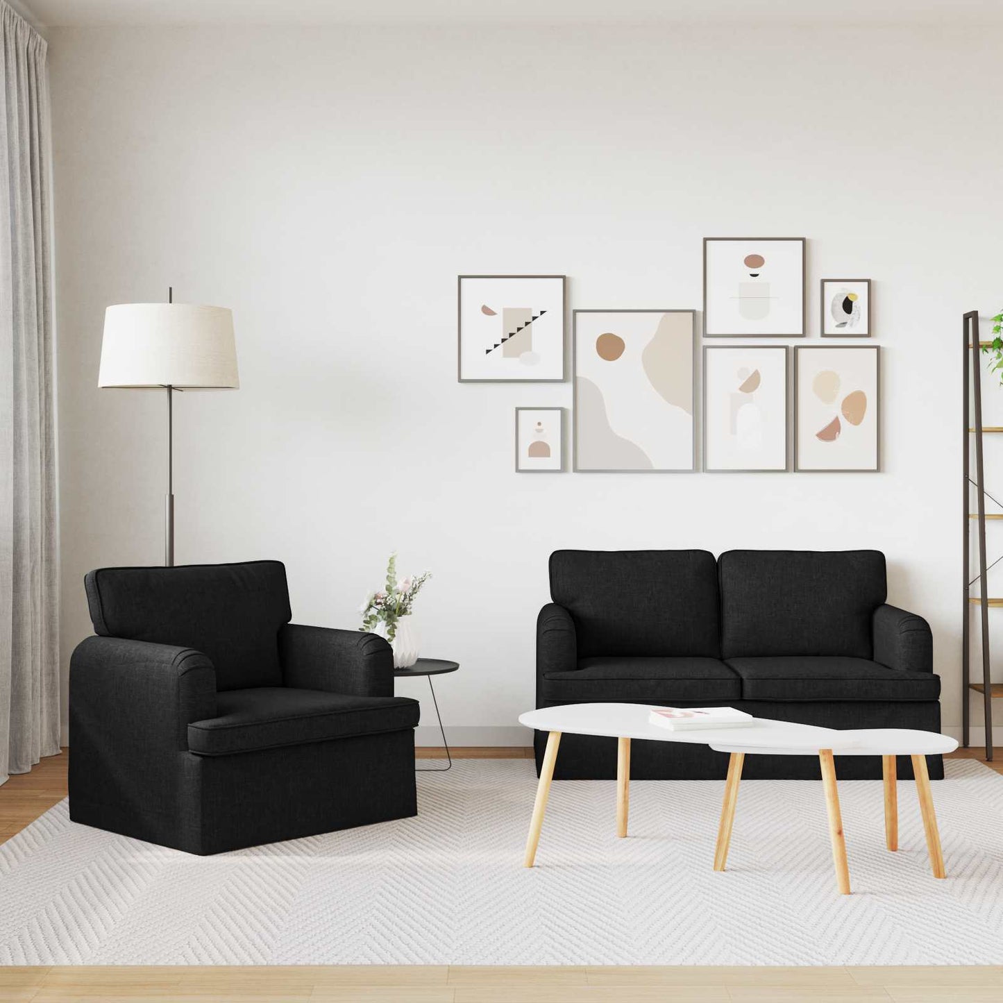 vidaXL Sofa 2 pcs Schwarz 144 x 80 x 85 cm Stoff