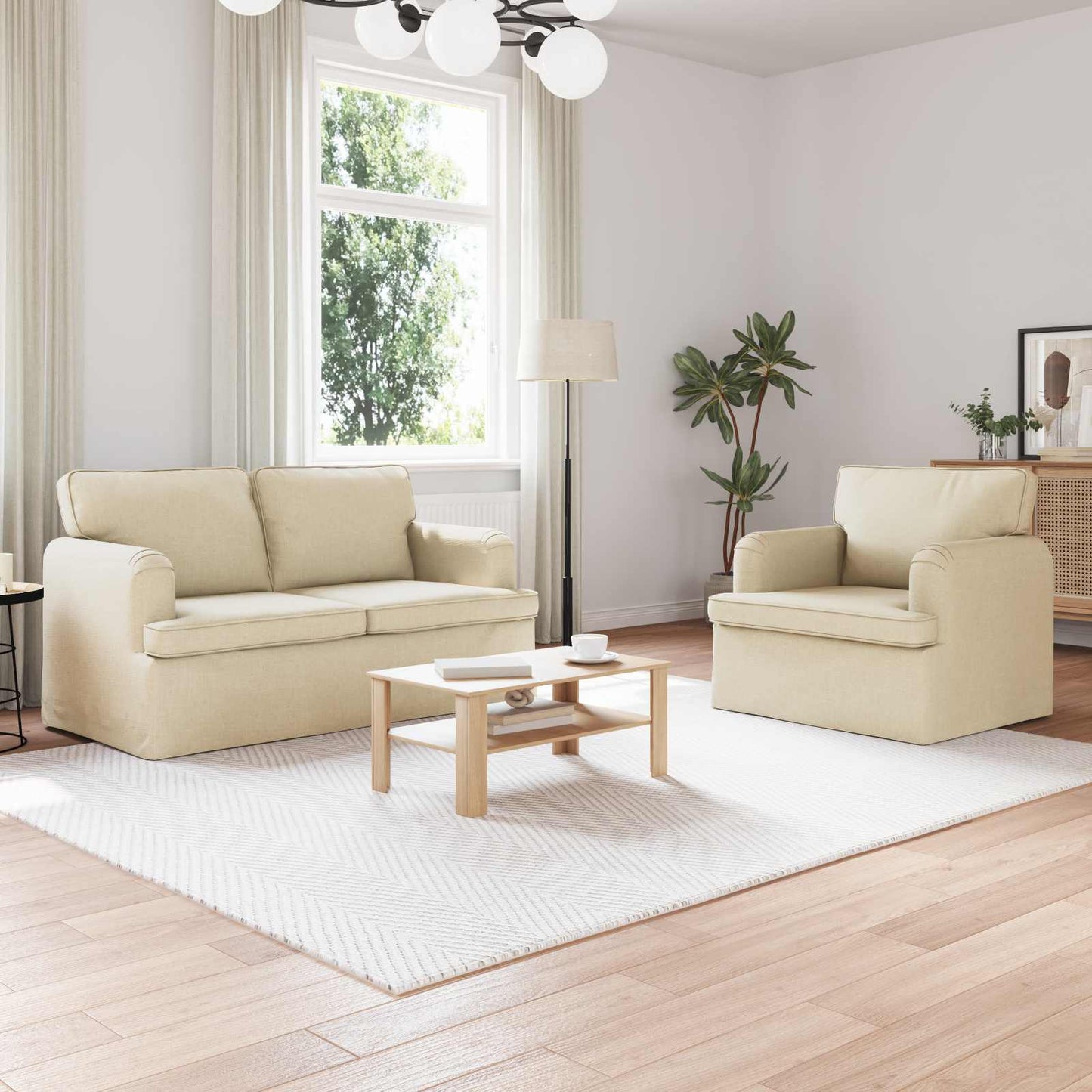 vidaXL Sofa 2 pcs Creme 144 x 80 x 85 cm Stoff