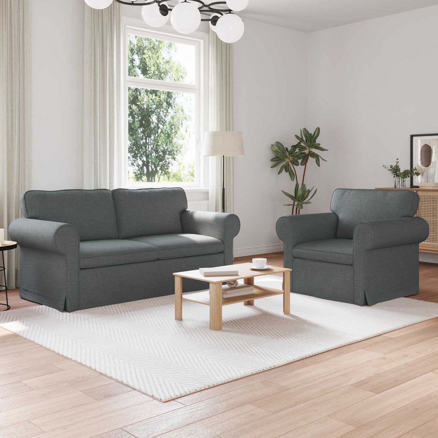 vidaXL Sofa 2 pcs Dunkelgrau 175 x 82 x 80 cm Stoff