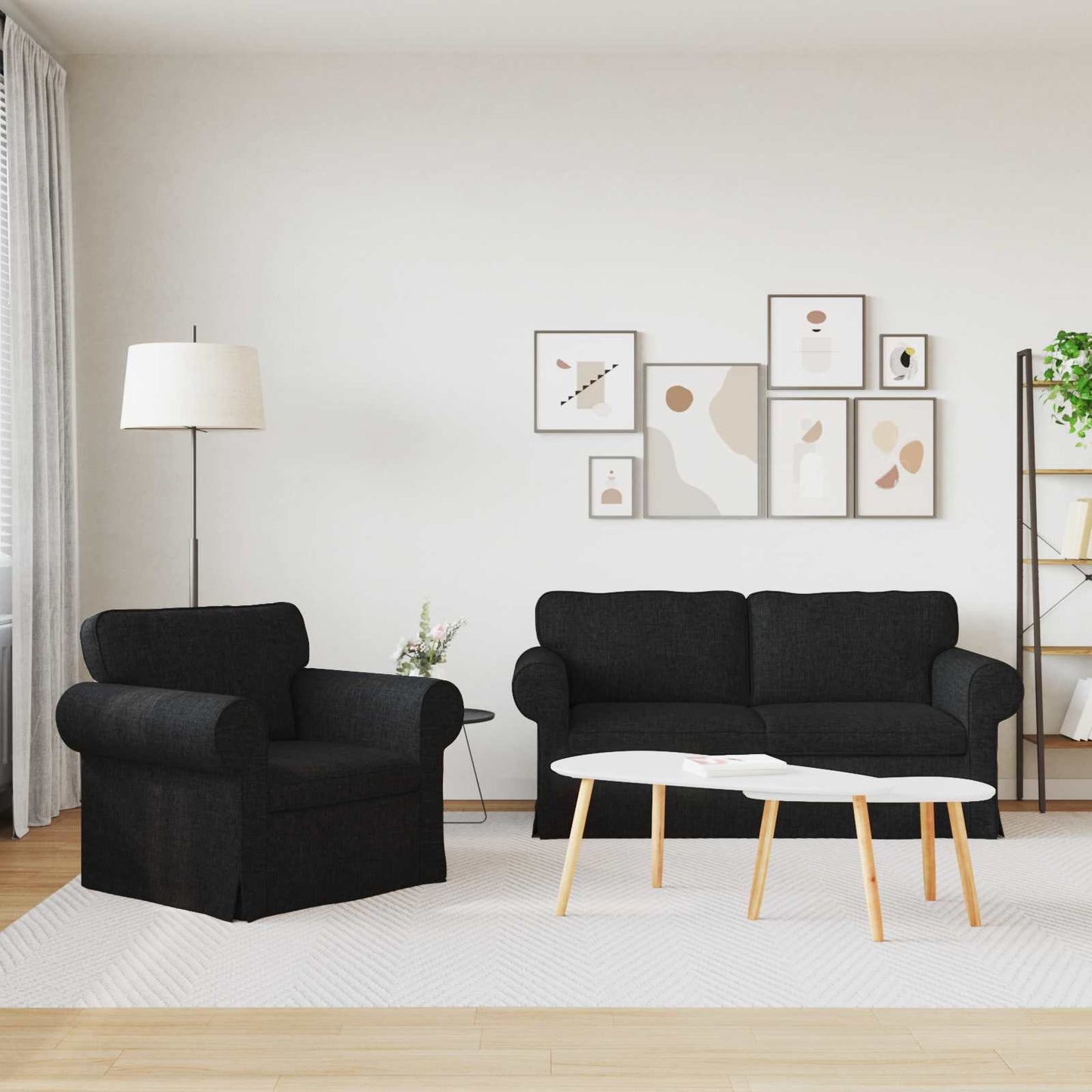 vidaXL Sofa 2 pcs Schwarz 175 x 82 x 80 cm Stoff