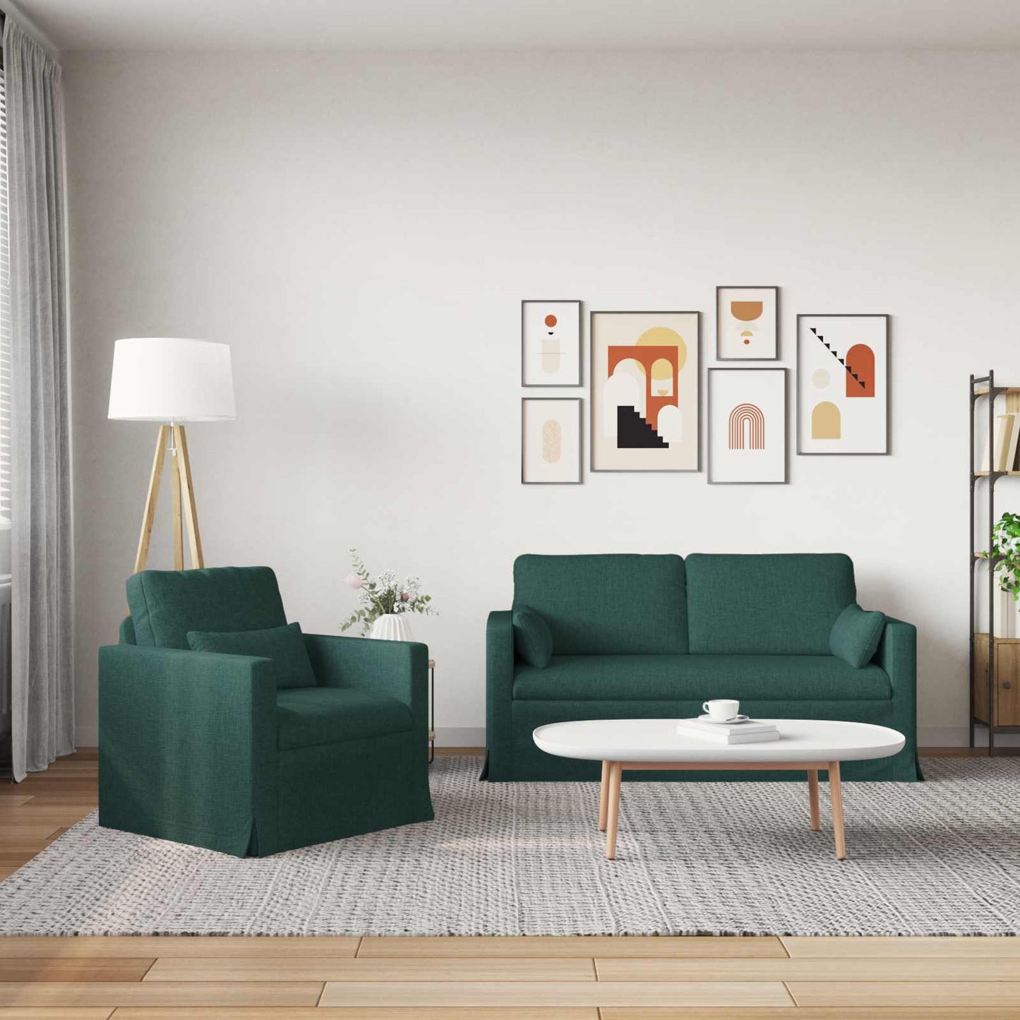 vidaXL Sofa 2 pcs Dunkelgrün 158 x 78 x 80 cm Stoff
