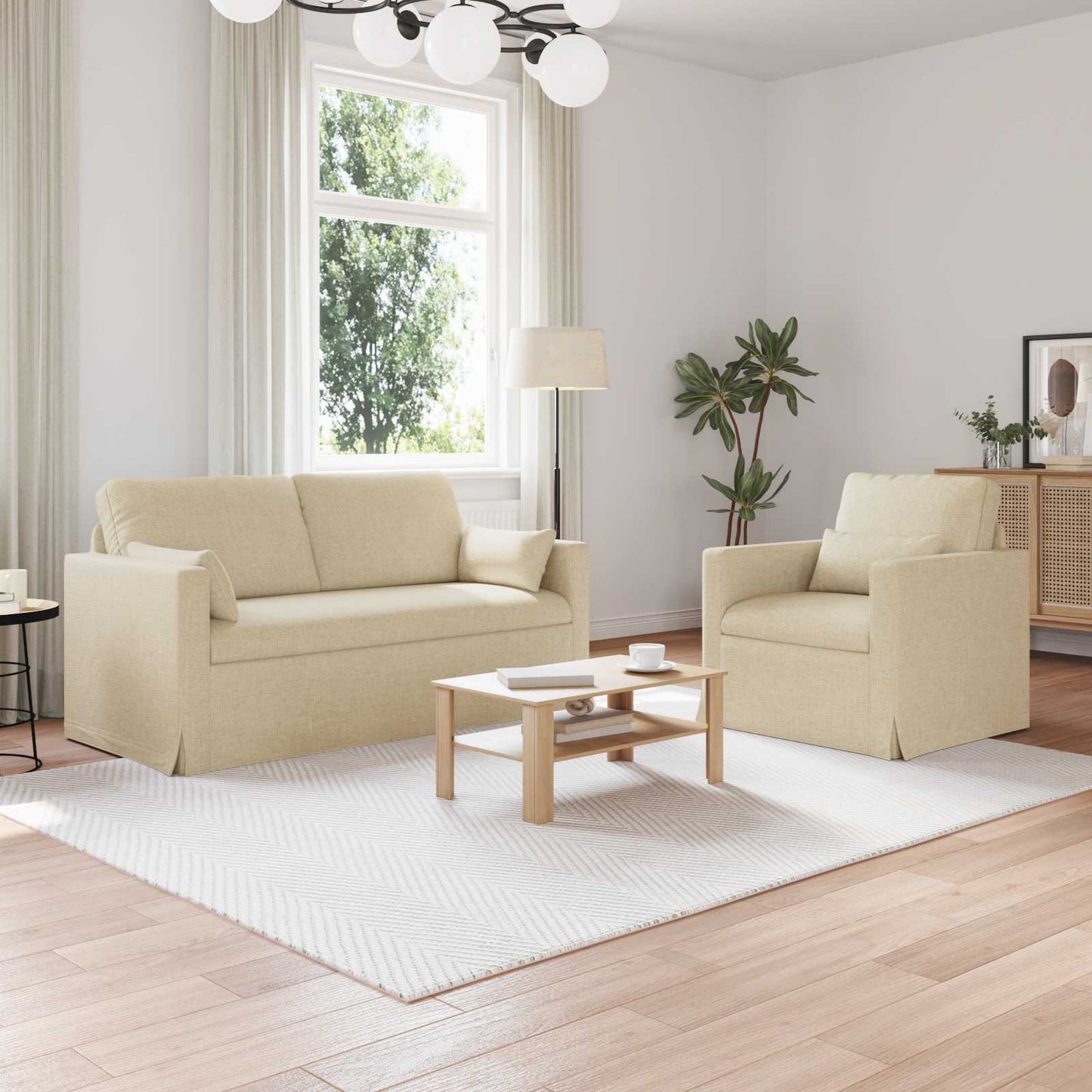 vidaXL Sofa 2 pcs Creme 158 x 78 x 80 cm Stoff