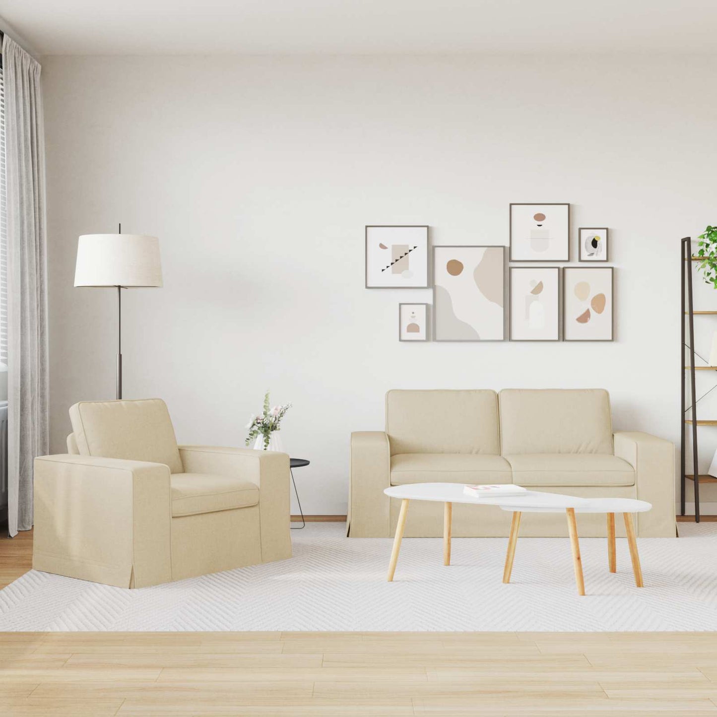 Sofa 2 pcs Creme 182 x 80 x 82 cm Stoff