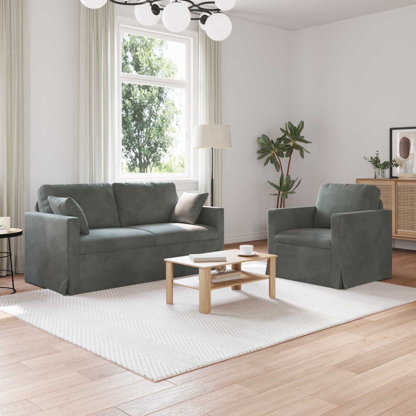 vidaXL Sofa 2 pcs Dunkelgrau 158 x 78 x 80 cm Samt
