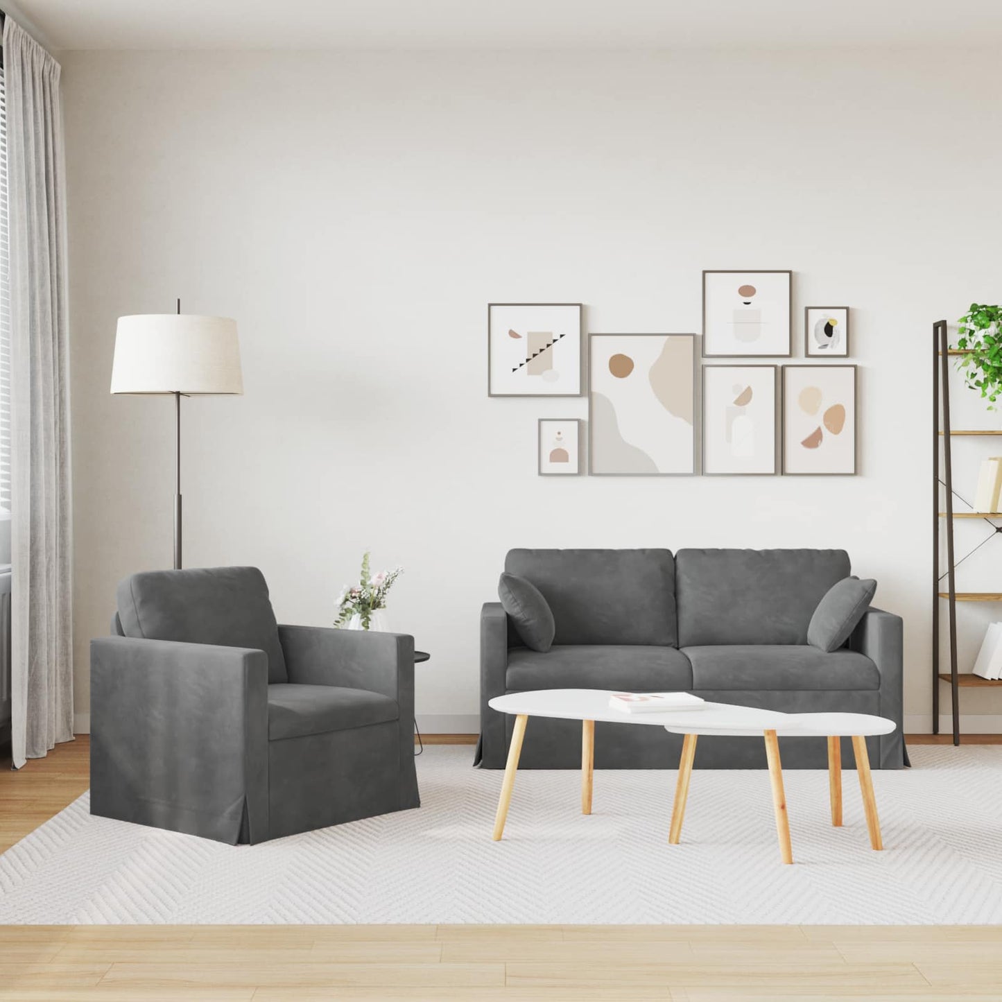 vidaXL Sofa 2 pcs Dunkelgrau 158 x 78 x 80 cm Samt