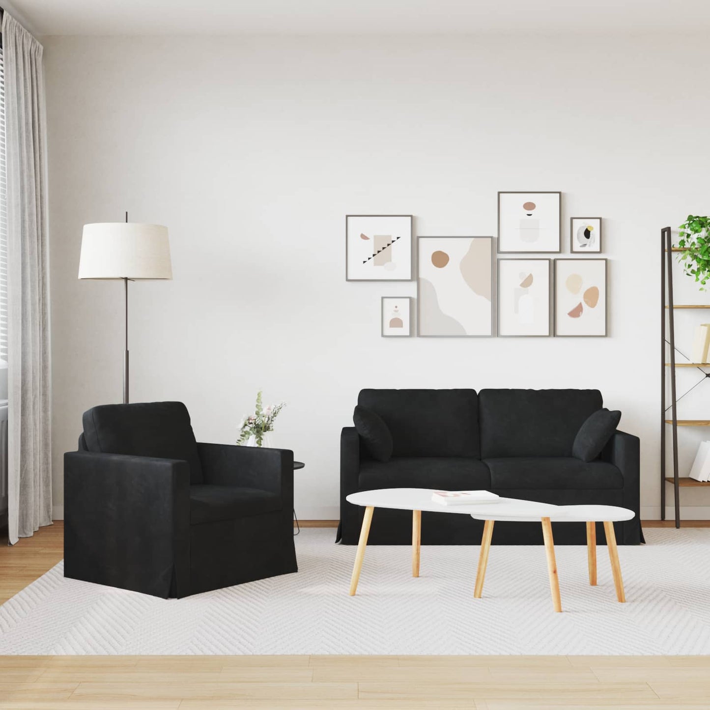 vidaXL Sofa 2 pcs Schwarz 158 x 78 x 80 cm Samt