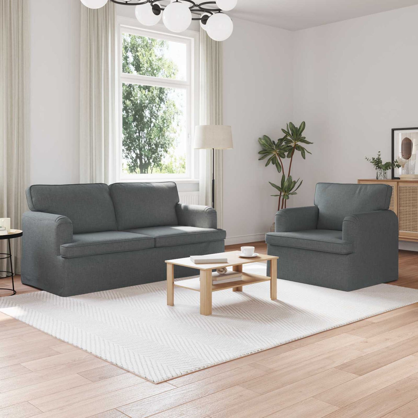 vidaXL Sofa 2 pcs Dunkelgrau 162 x 80 x 85 cm Stoff