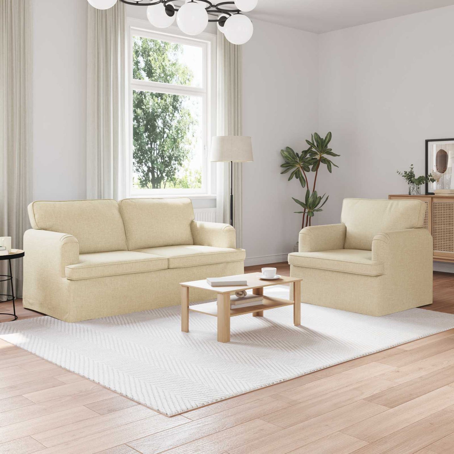 vidaXL Sofa 2 pcs Creme 162 x 80 x 85 cm Stoff