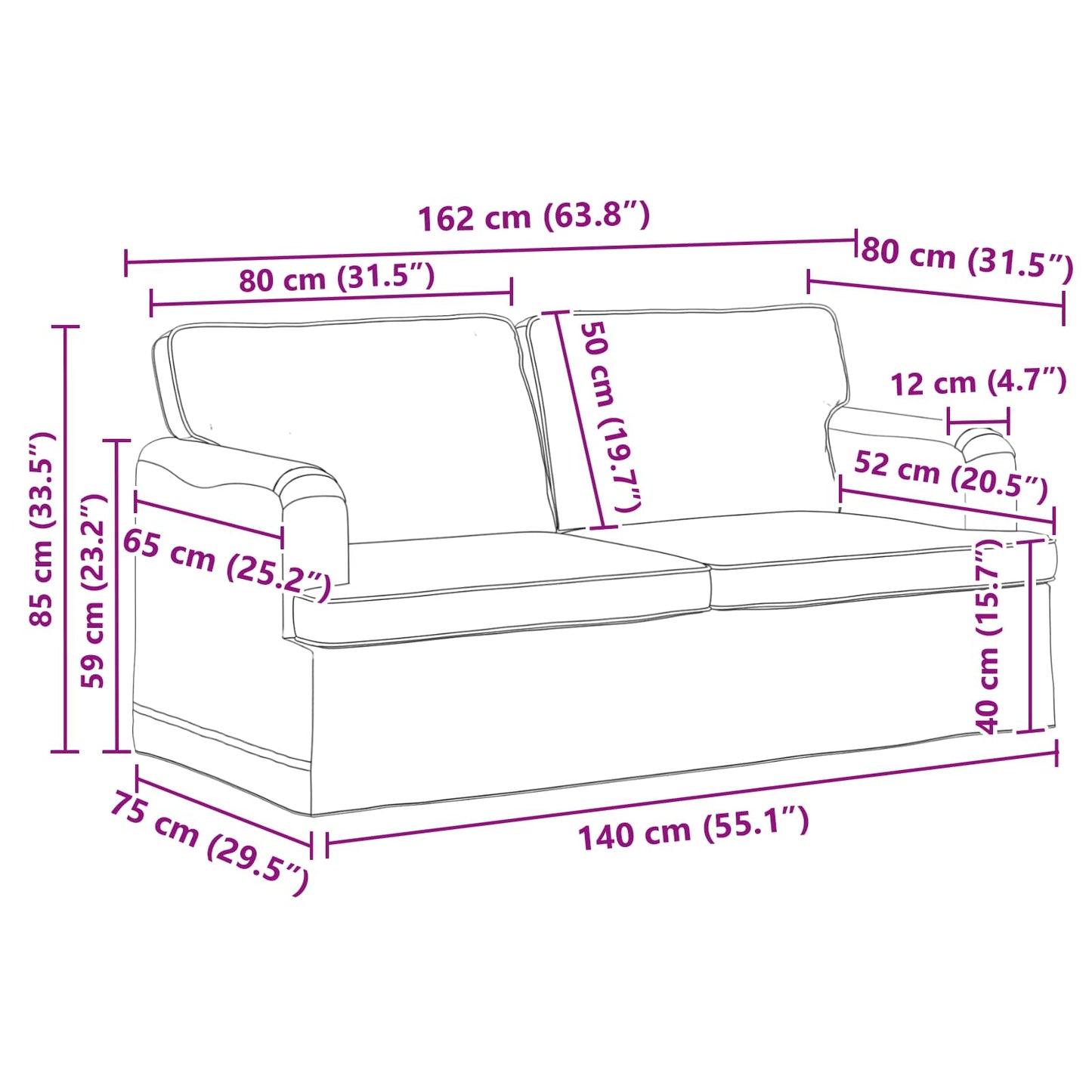 vidaXL Sofa 2 pcs Blau 162 x 80 x 85 cm Stoff
