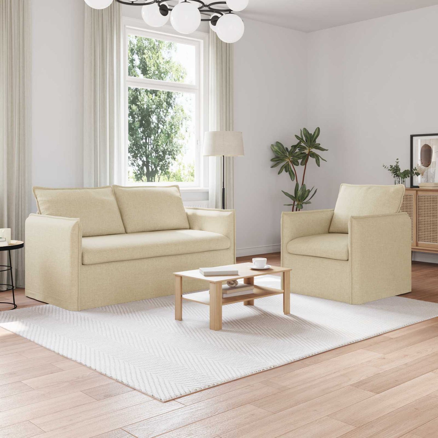 vidaXL Sofa 2 pcs Creme 196 x 82 x 85 cm Stoff