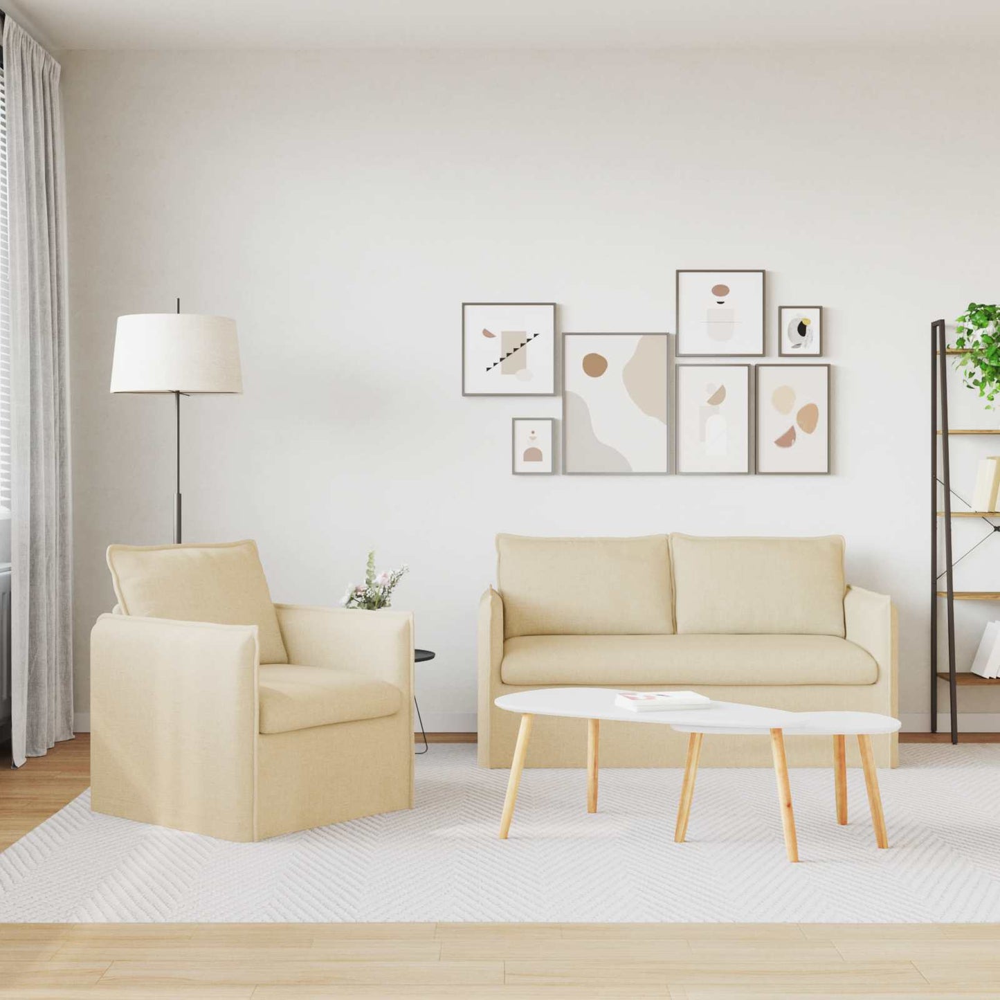 vidaXL Sofa 2 pcs Creme 196 x 82 x 85 cm Stoff
