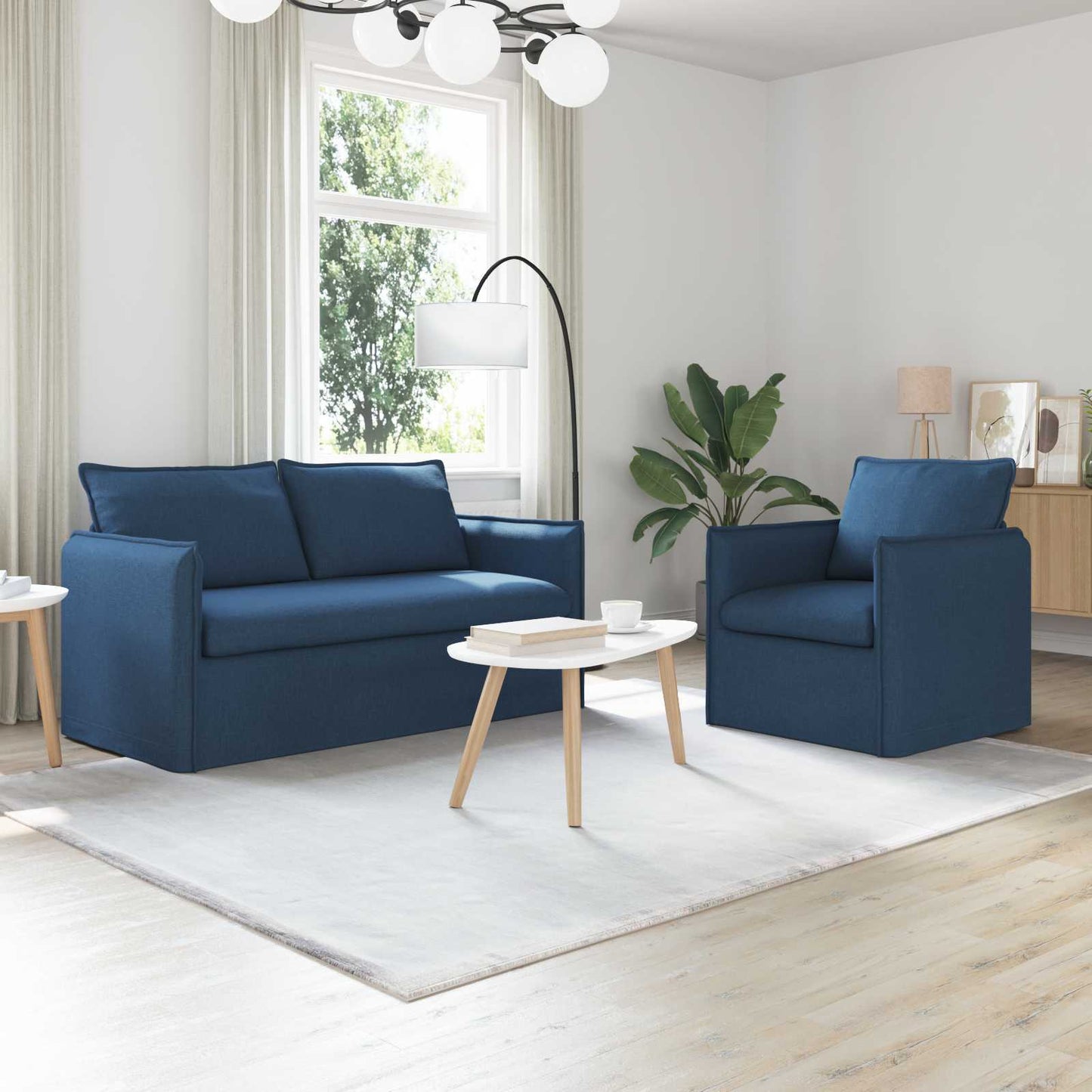 Sofa Set 2 pcs Blau 196 x 82 x 85 cm Stoff