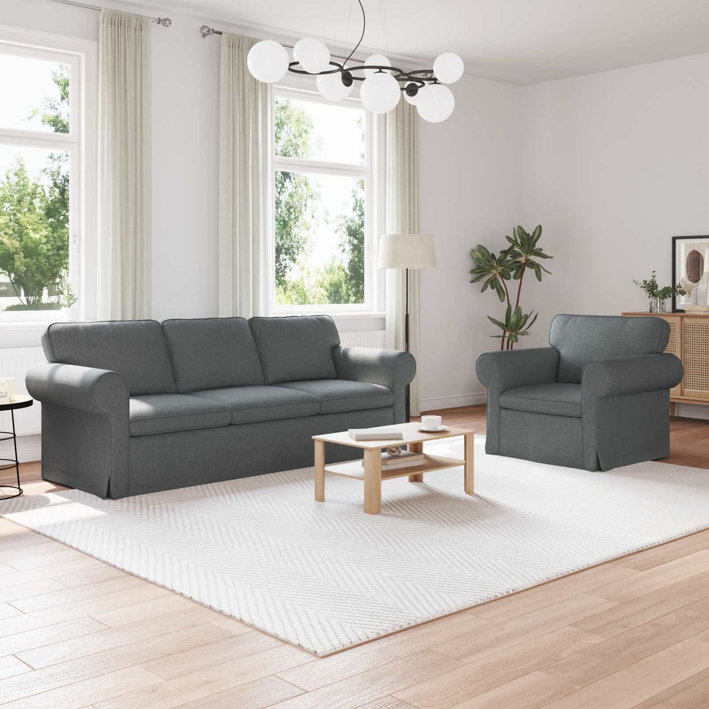 vidaXL Sofa 2 pcs Dunkelgrau 215 x 82 x 80 cm Stoff