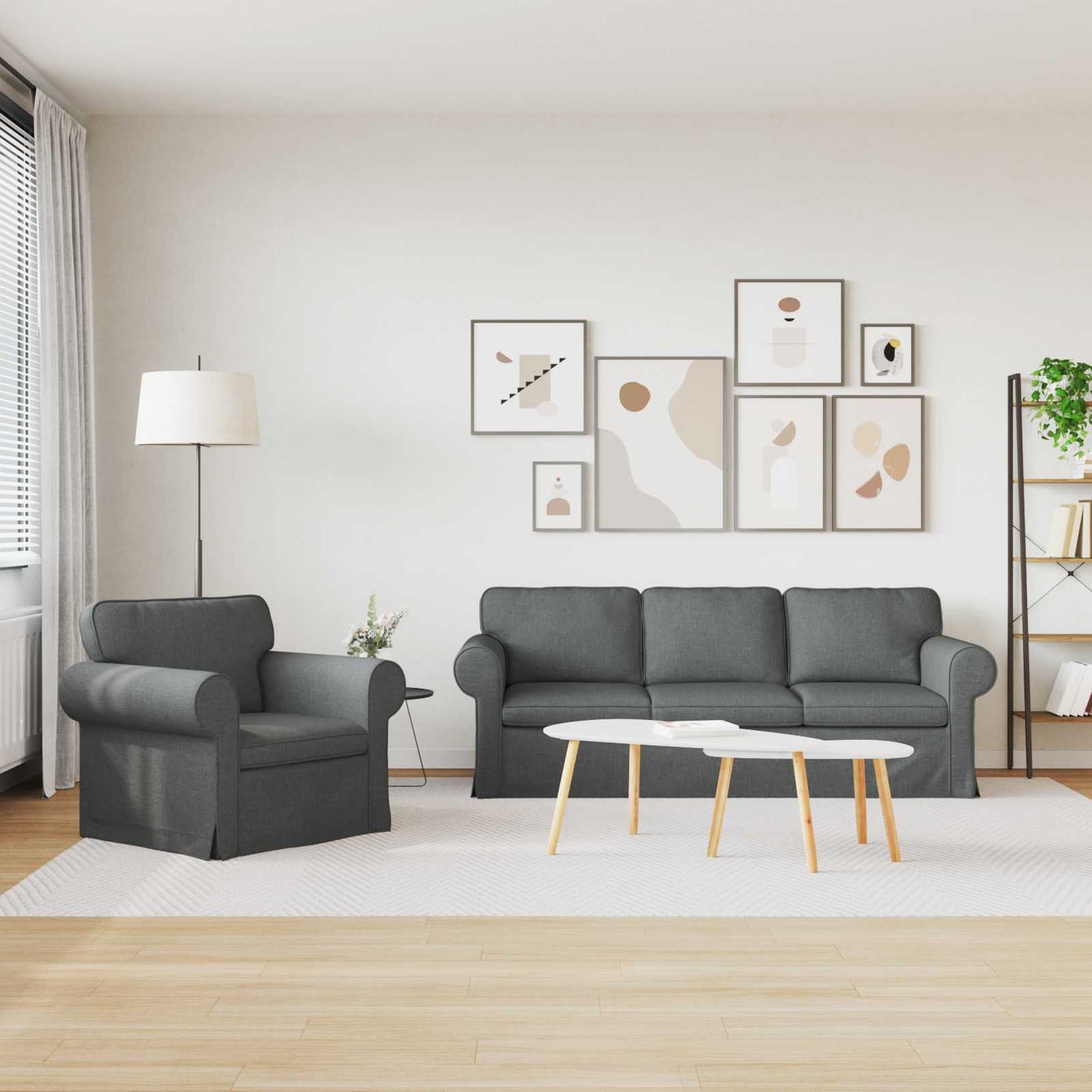 vidaXL Sofa 2 pcs Dunkelgrau 215 x 82 x 80 cm Stoff
