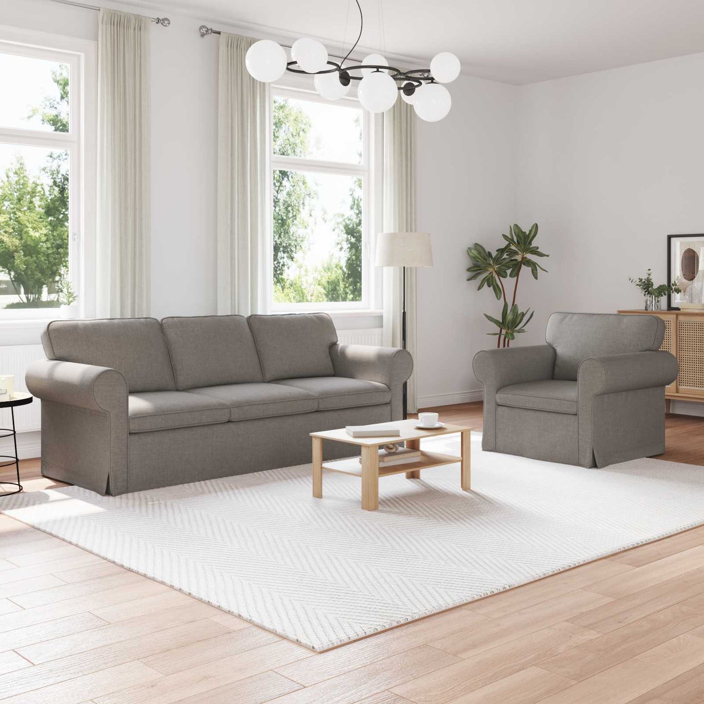vidaXL Sofa 2 pcs Taupe 215 x 82 x 80 cm Stoff