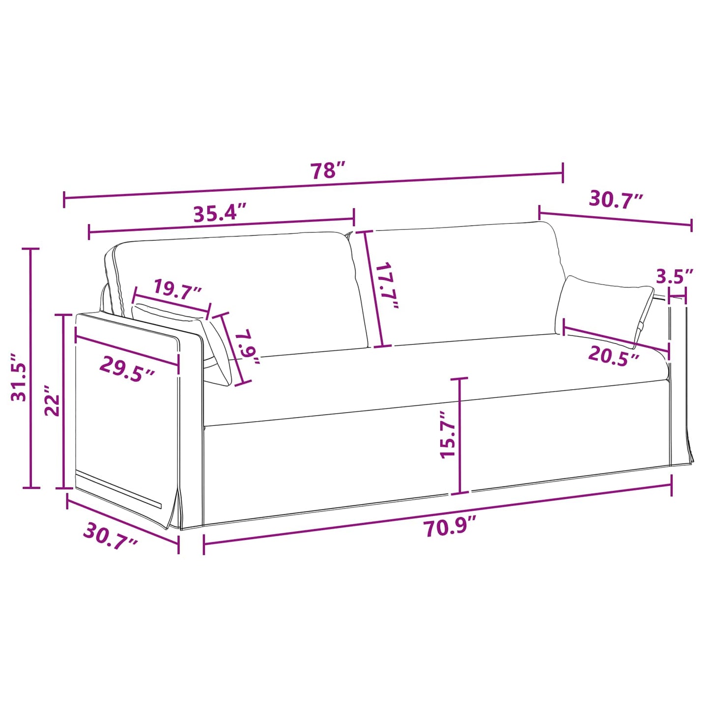 vidaXL Sofa 2 pcs Dunkelgrau 198 x 78 x 80 cm Stoff