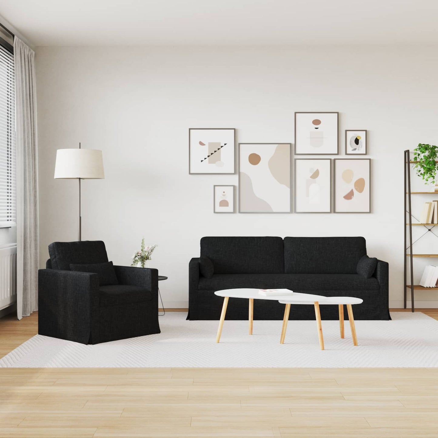 vidaXL Sofa 2 pcs Schwarz 198 x 78 x 80 cm Stoff