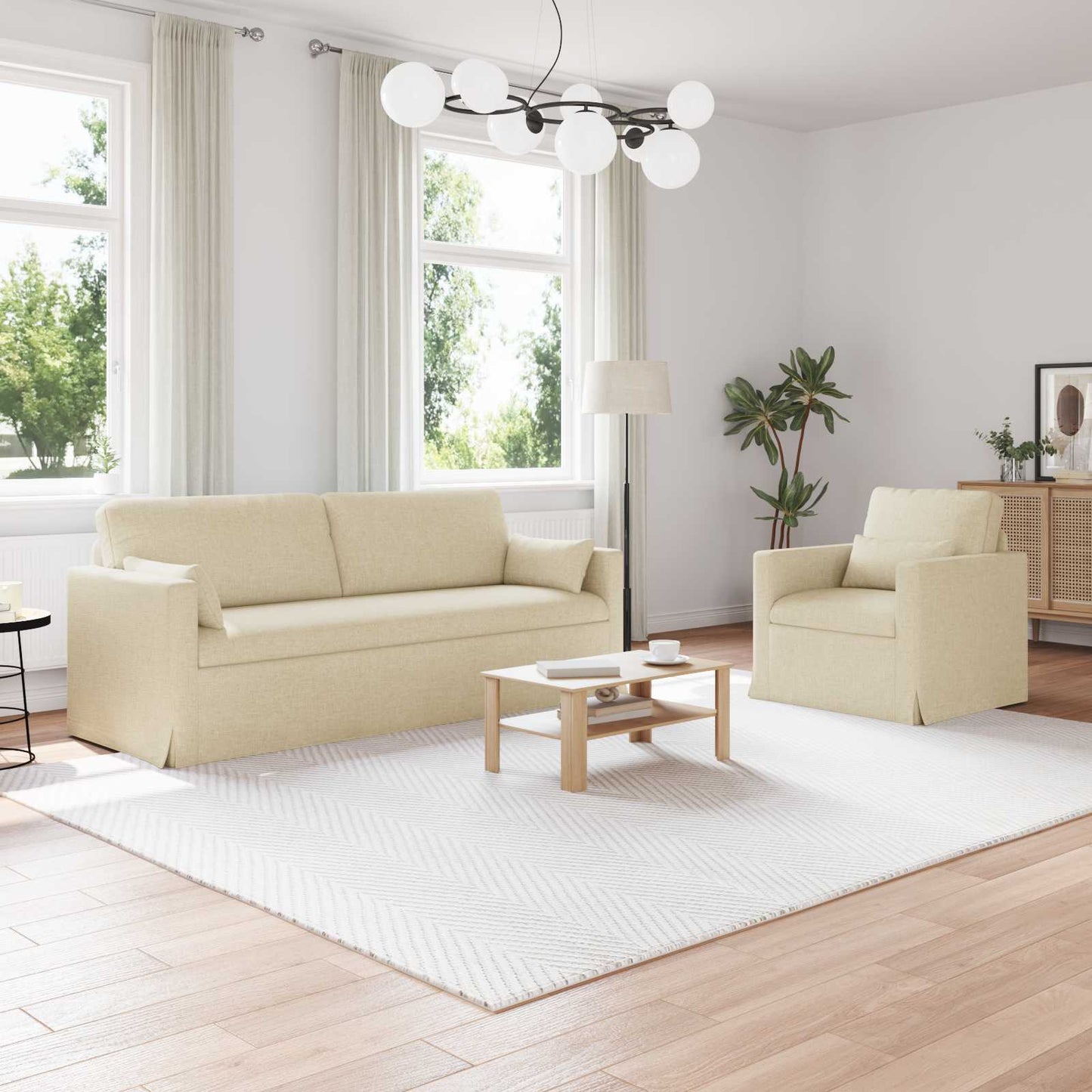 vidaXL Sofa 2 pcs Creme 198 x 78 x 80 cm Stoff