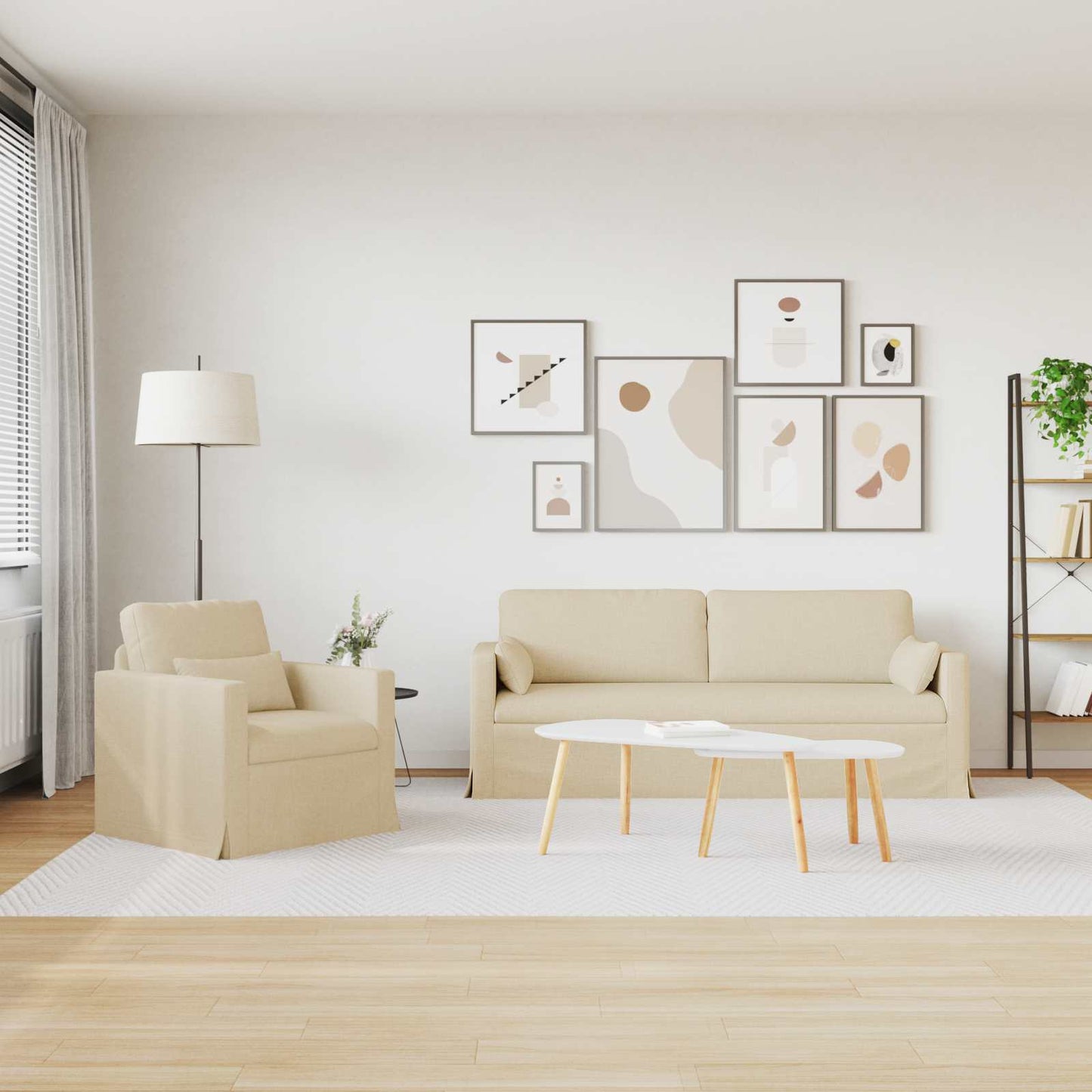 vidaXL Sofa 2 pcs Creme 198 x 78 x 80 cm Stoff